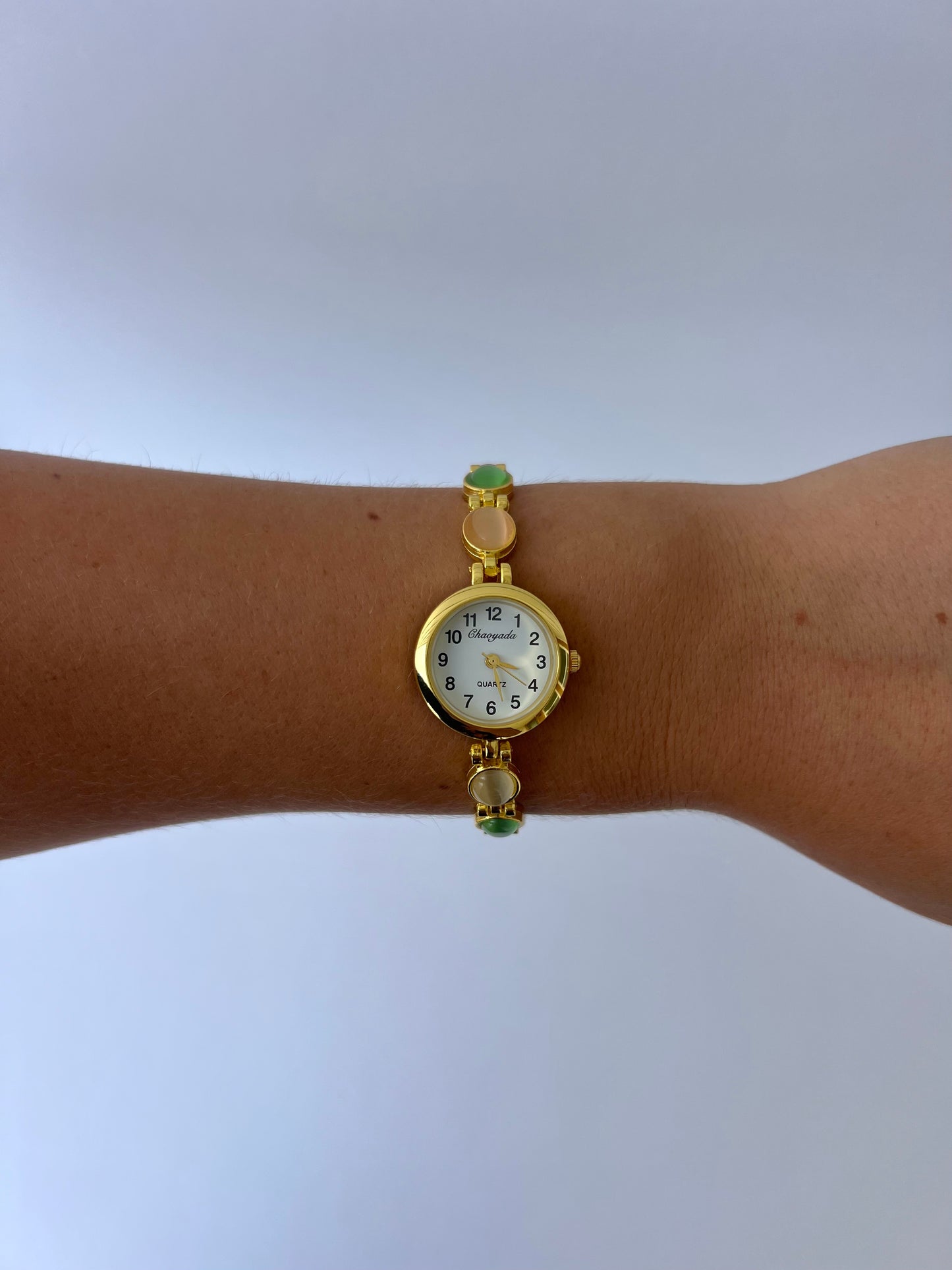 Vintage Pastel Colorful Gold Womens Round Bracelet Quartz Watch Small Dainty Face