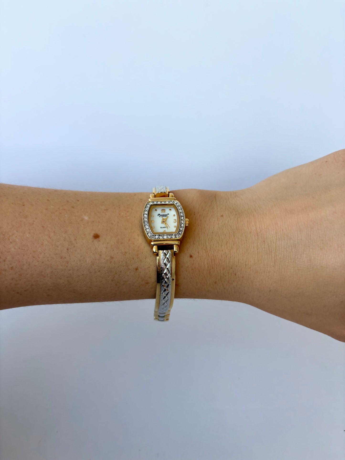 Rare Vintage Elegant Two Toned Silver & Gold Face Womens Watch