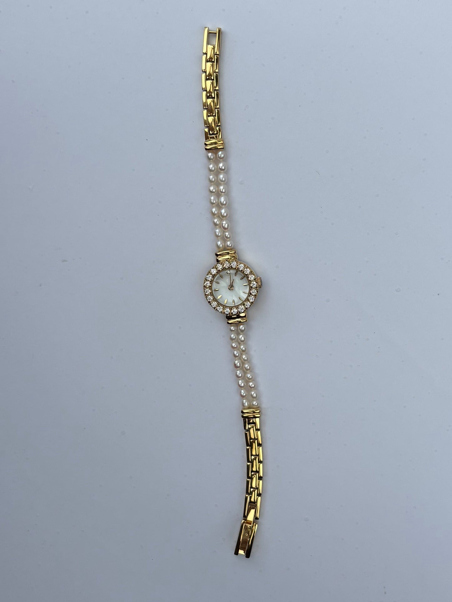 Vintage Gold/Silver Plated Precious 2 Pearl Womens Watch Small Face