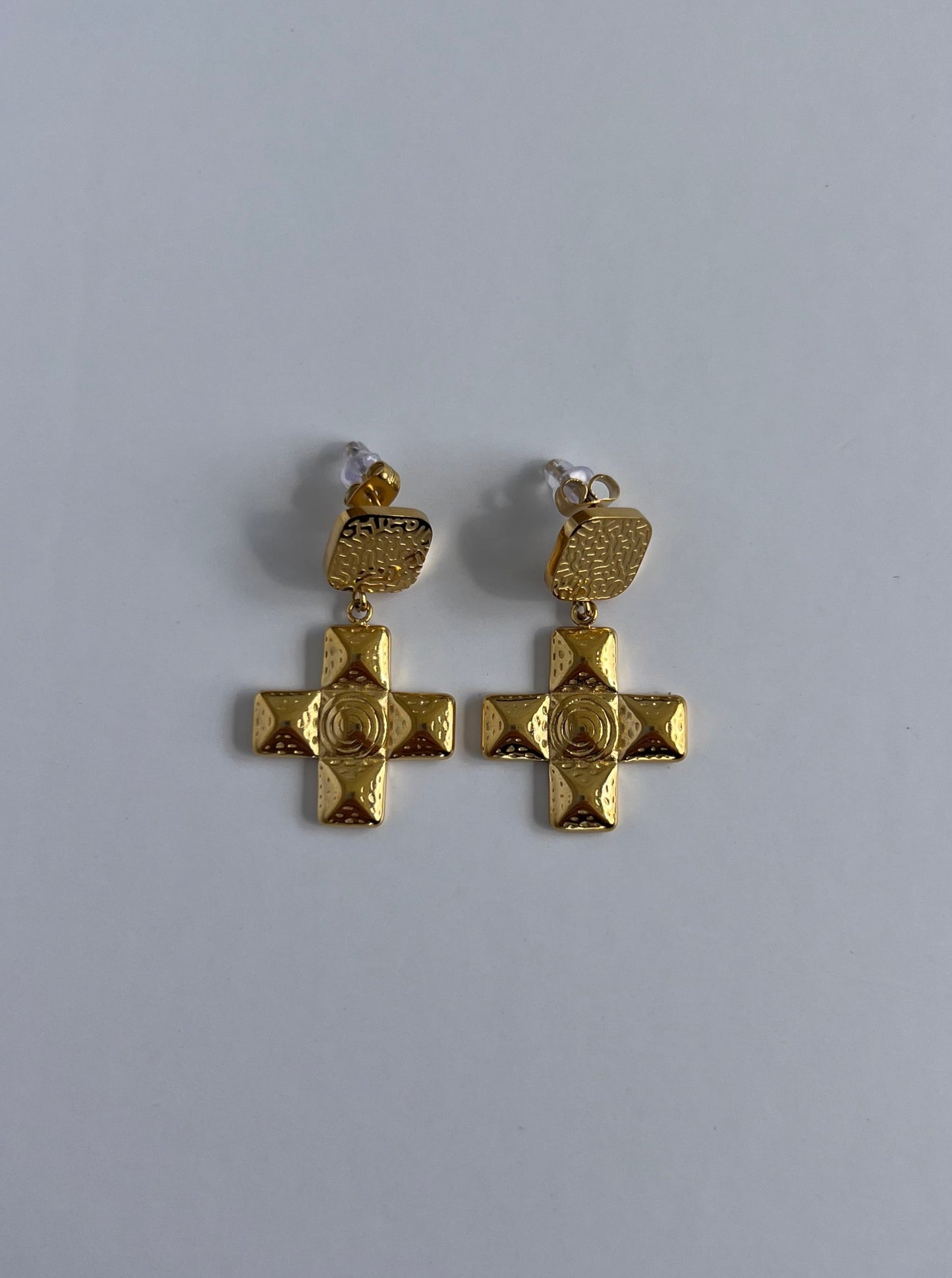 Waterproof 18k Gold Statement Earrings Dangling Cross