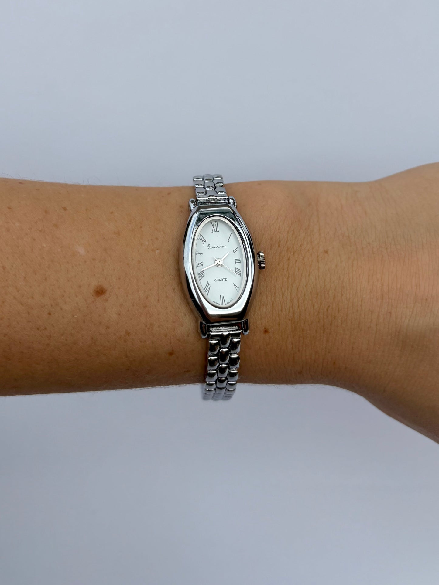 Oval White Vintage Minimalist Silver Womens Watch Small Face
