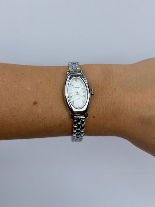 Oval White Vintage Minimalist Silver Womens Watch Small Face