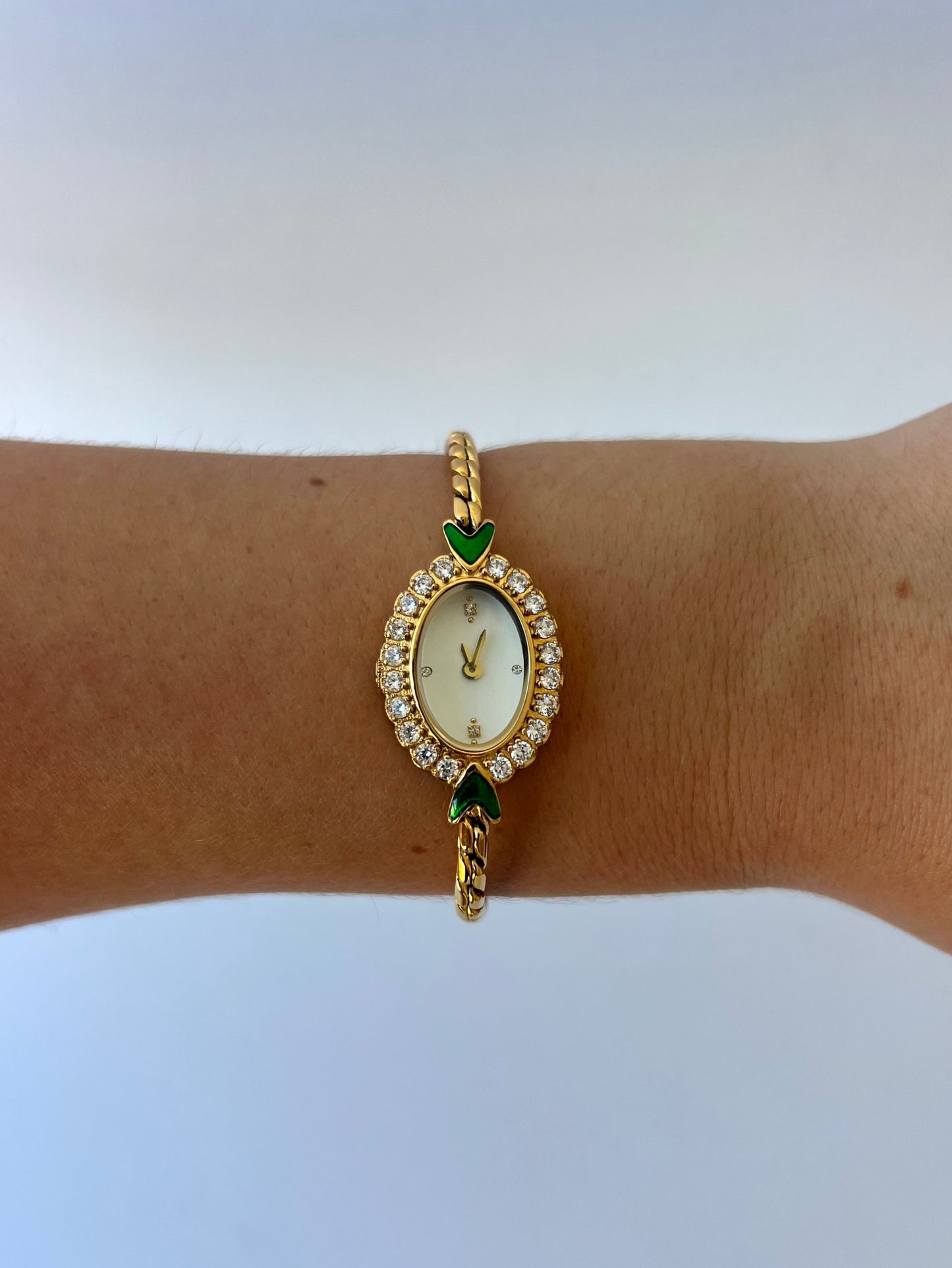 Fairy Green Womens Vintage Quartz Watch Wristwatch Gold tone