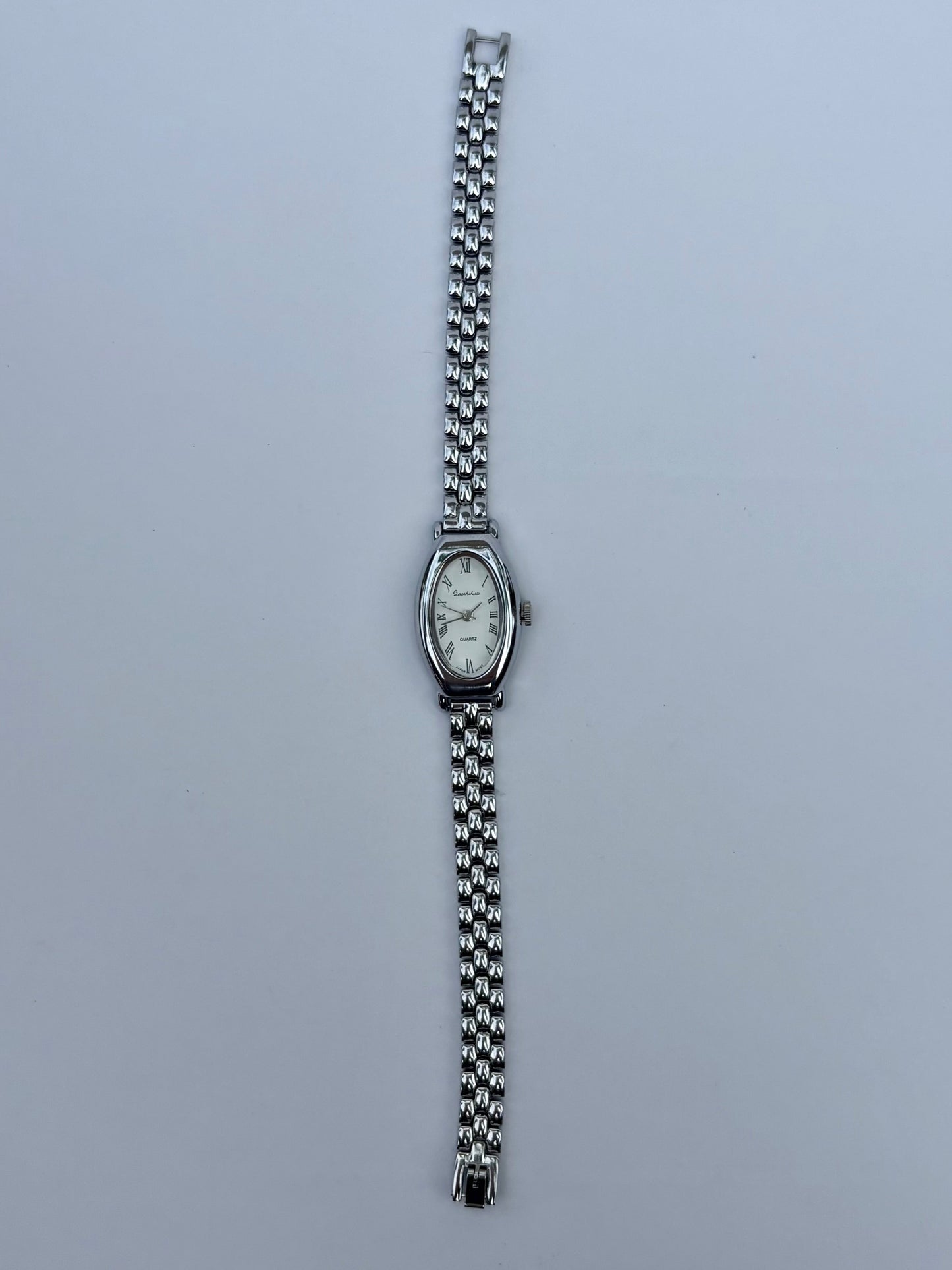 Oval White Vintage Minimalist Silver Womens Watch Small Face