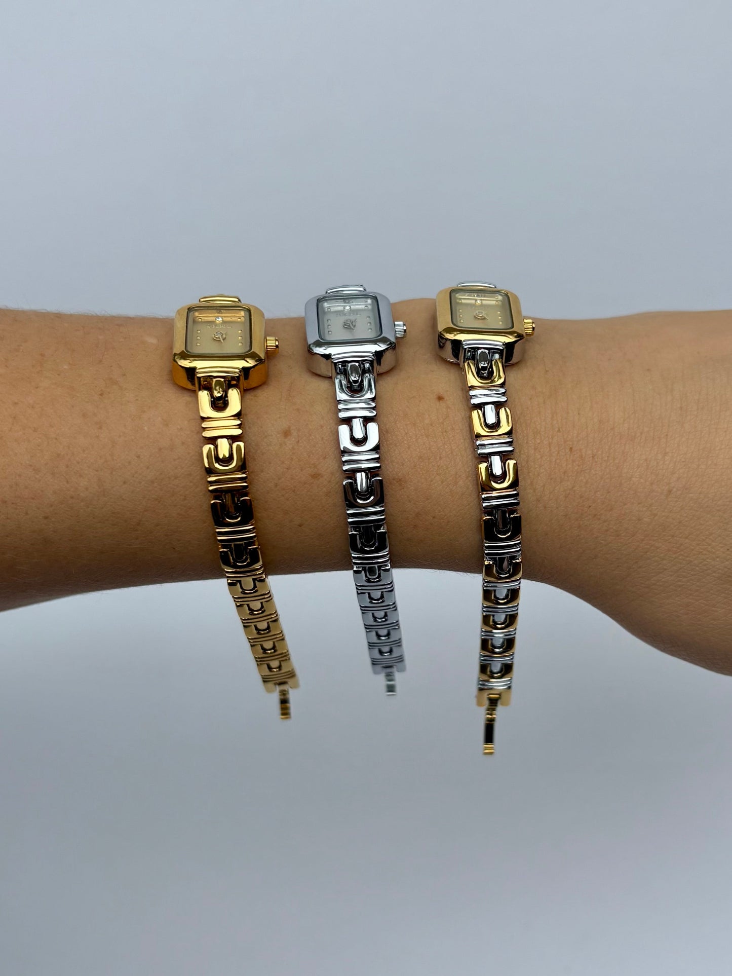 Vintage Inspired Two Toned Silver/Gold Rectangle Dainty Women Watch Small Face