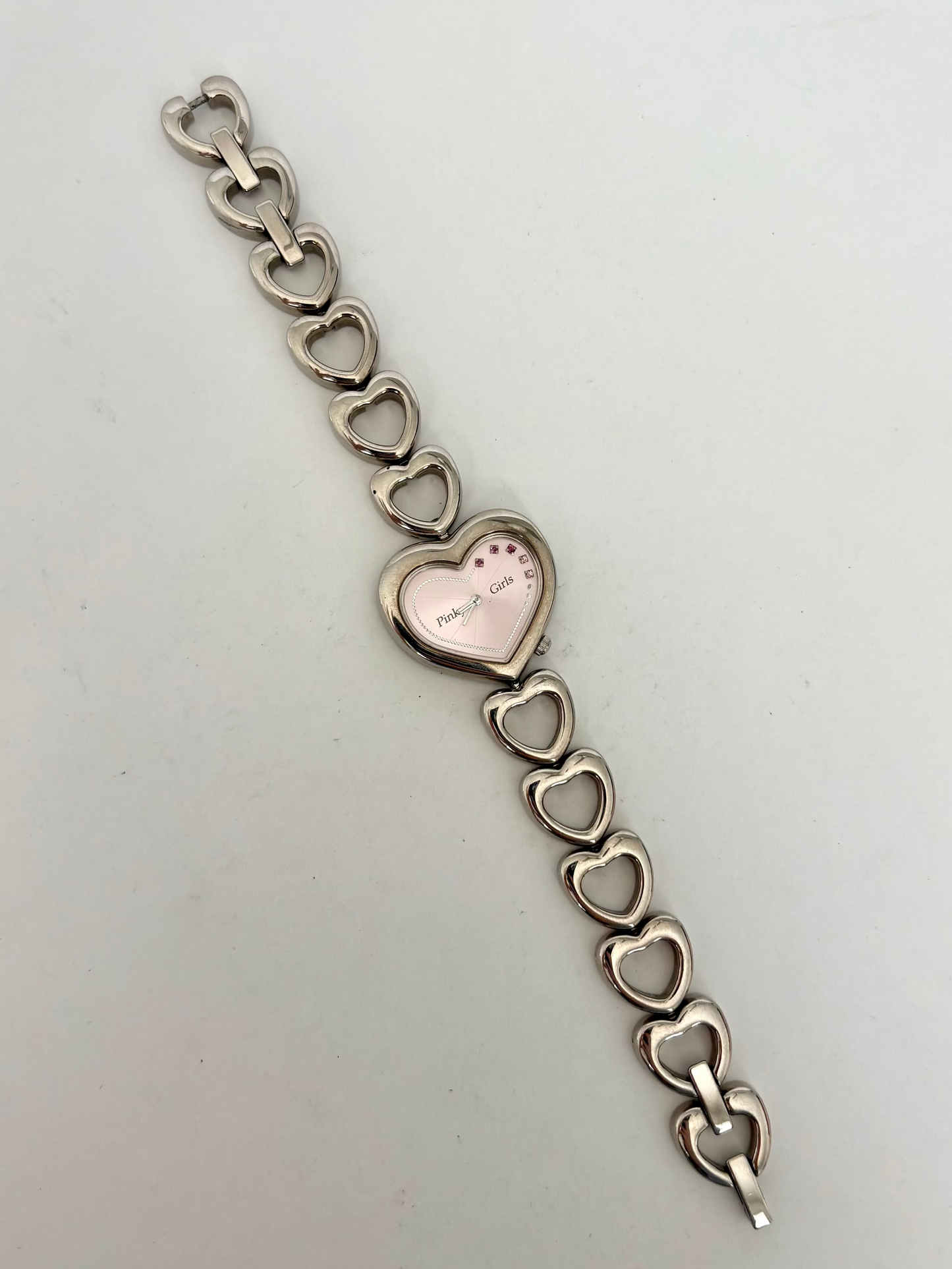 Rare Vintage Silver Heart Details with Pink Dial Womens Watch