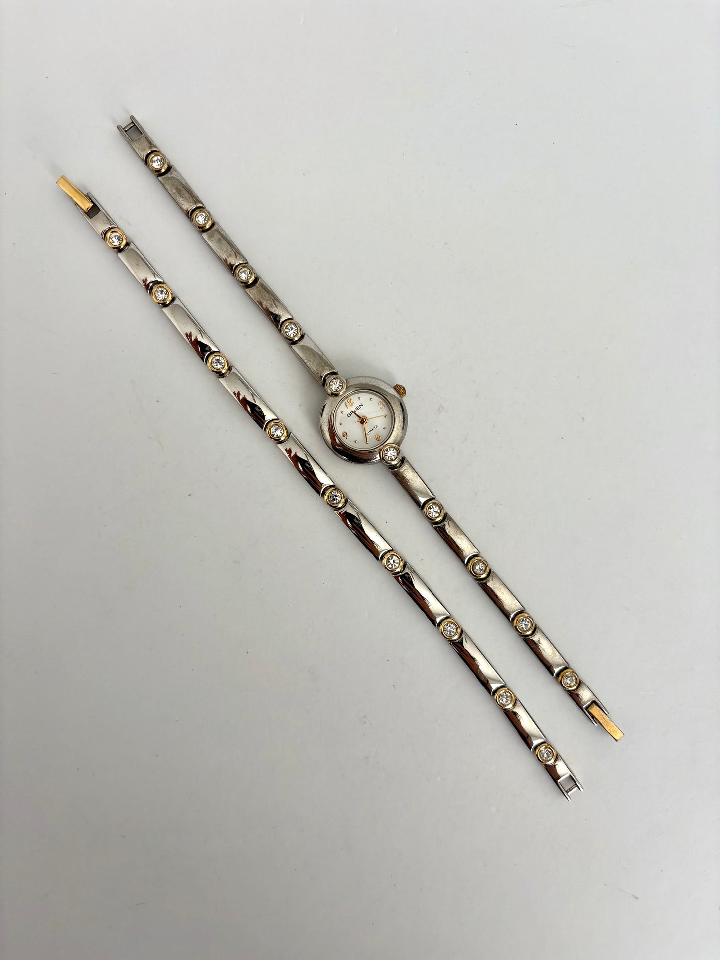 Rare Vintage Silver with Gold Detail Two Toned Womens Watch with Bracelet