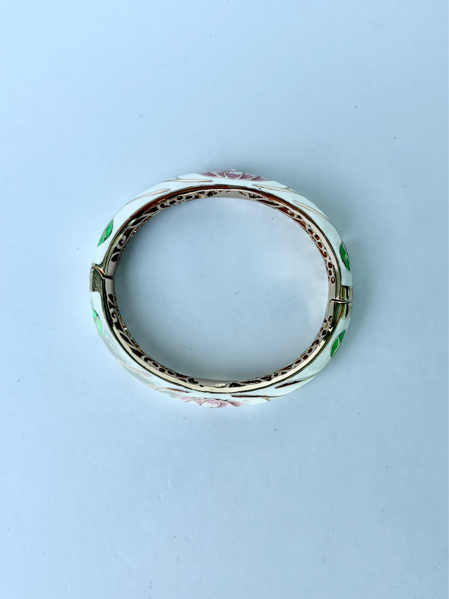 Cloisonne Bracelet Flowers Gold Bangle
