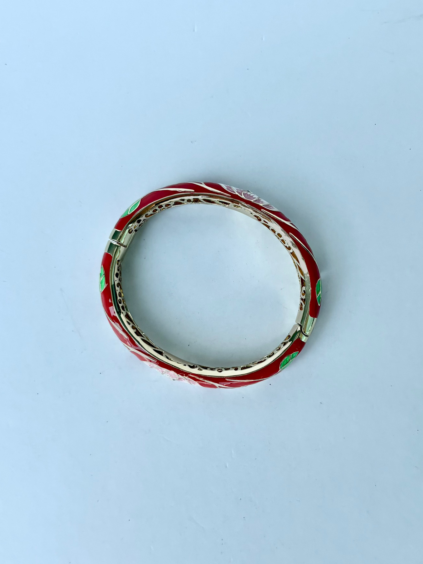 Cloisonne Bracelet Flowers Gold Bangle