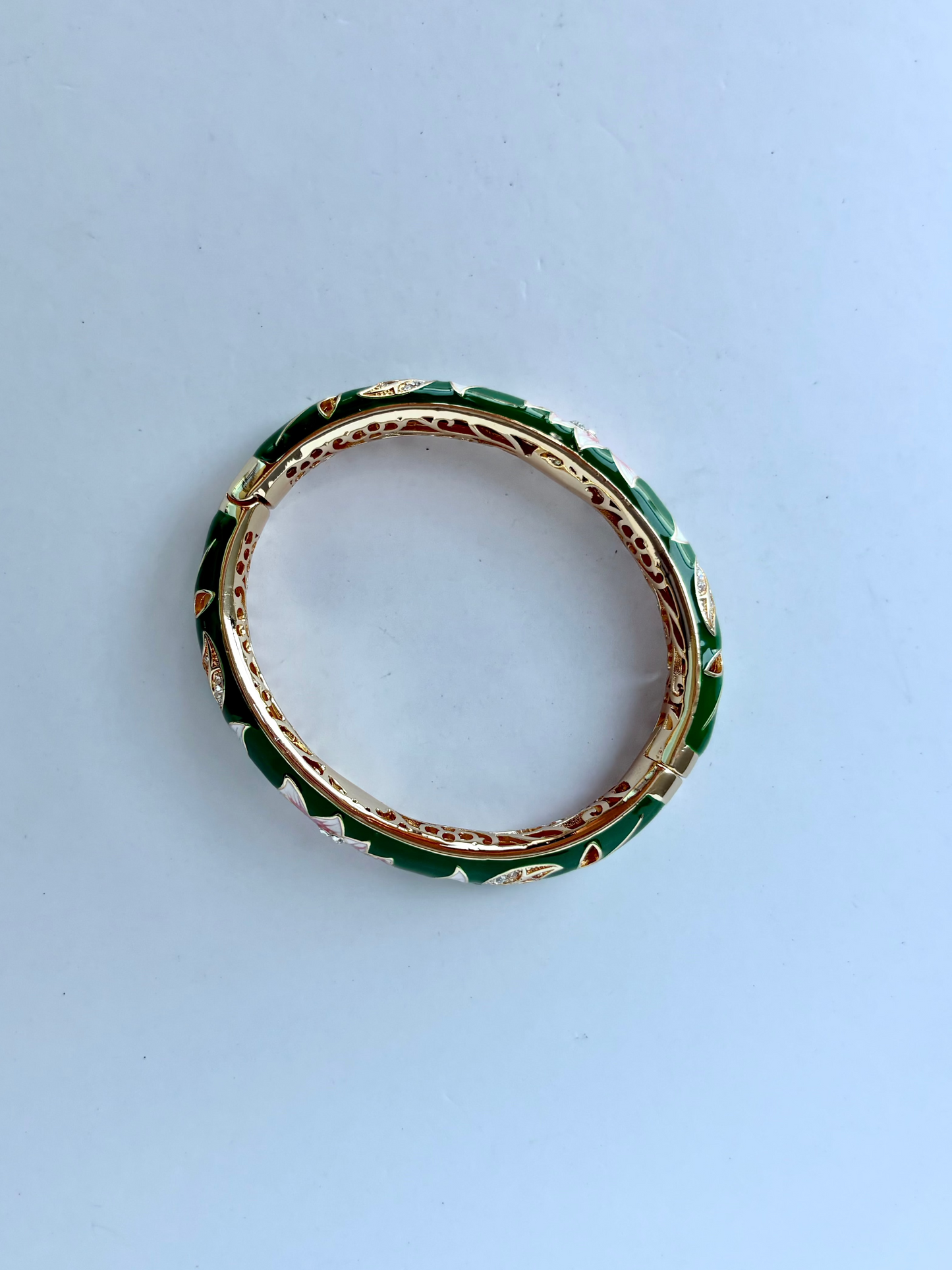 Cloisonne Bracelet Flowers Gold Bangle