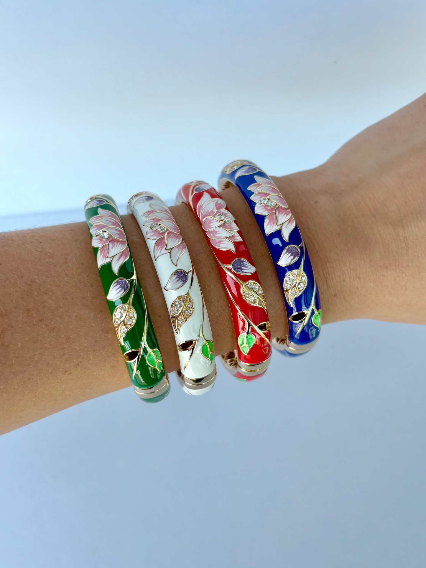 Cloisonne Bracelet Flowers Gold Bangle