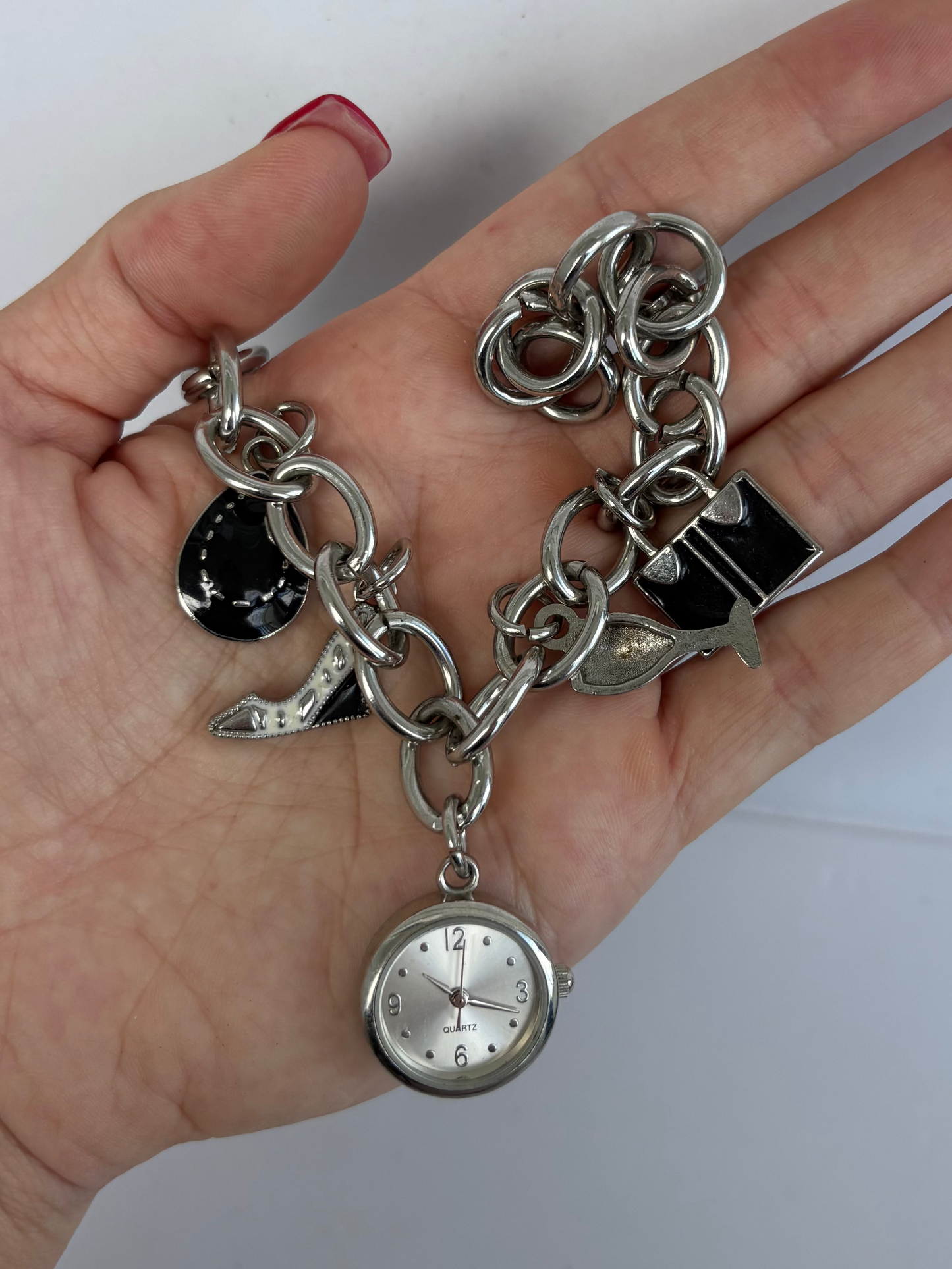 Rare Vintage Chunky Charm Silver Bracelet Watch