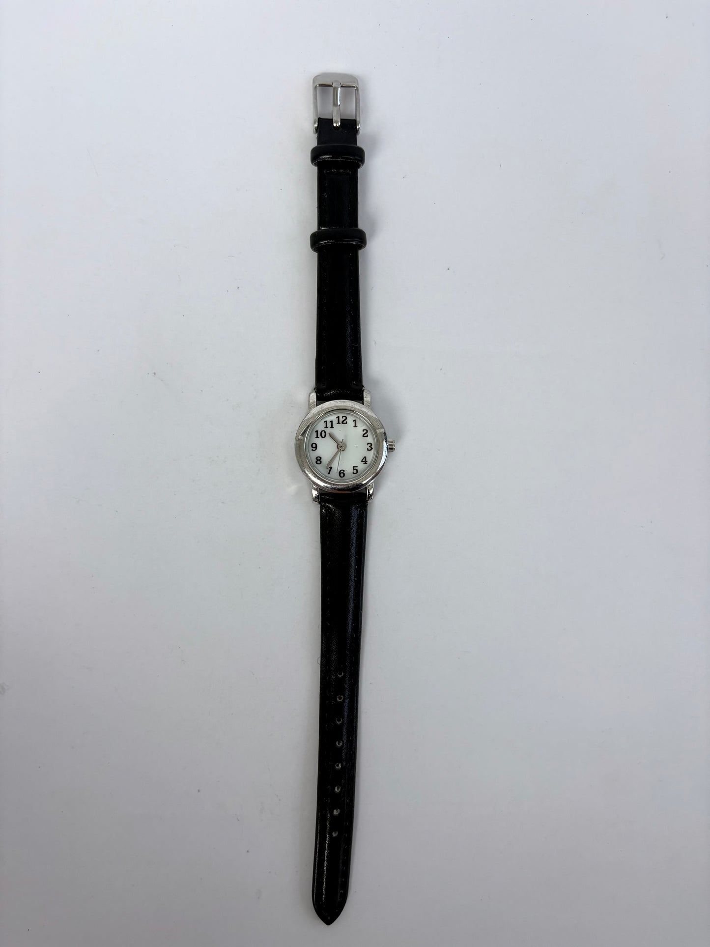 Rare Vintage Black Leather Silver Womens Watch