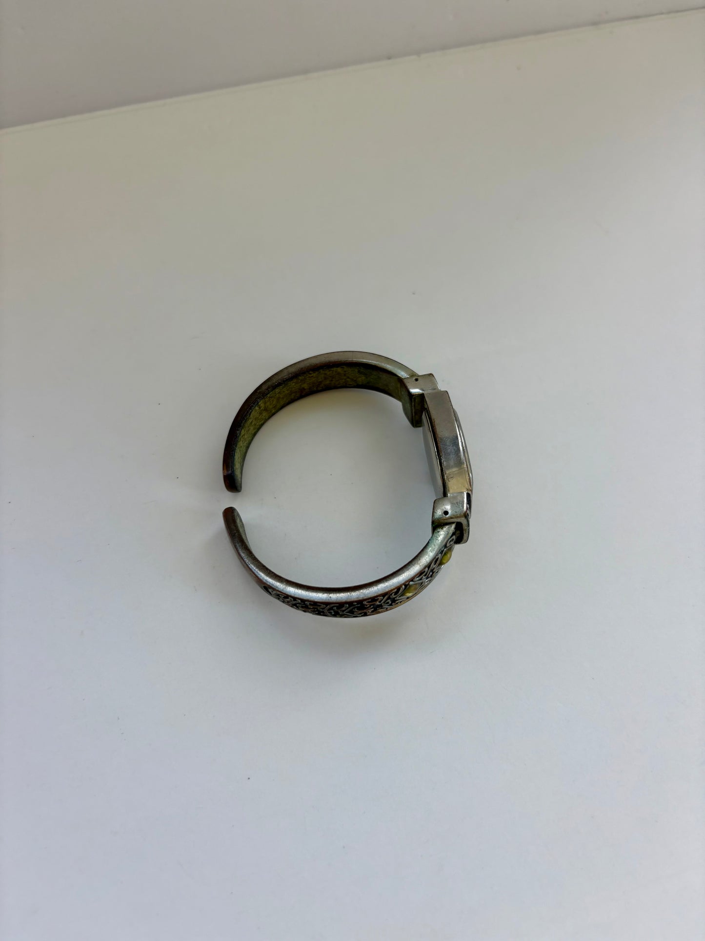 Rare Vintage Black and Silver with Green Accents Womens Watch
