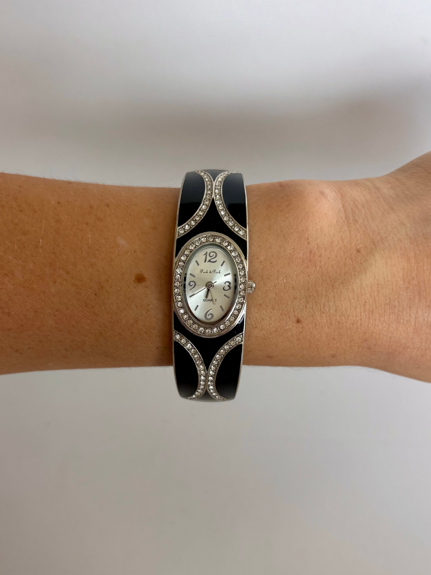 Rare Vintage Silver & Black Detail Womens Watch