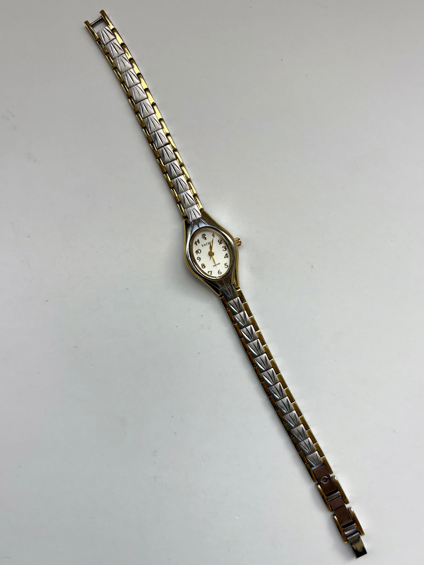 Rare Vintage Diamond Face Gold & Silver Two Toned Face Womens Watch