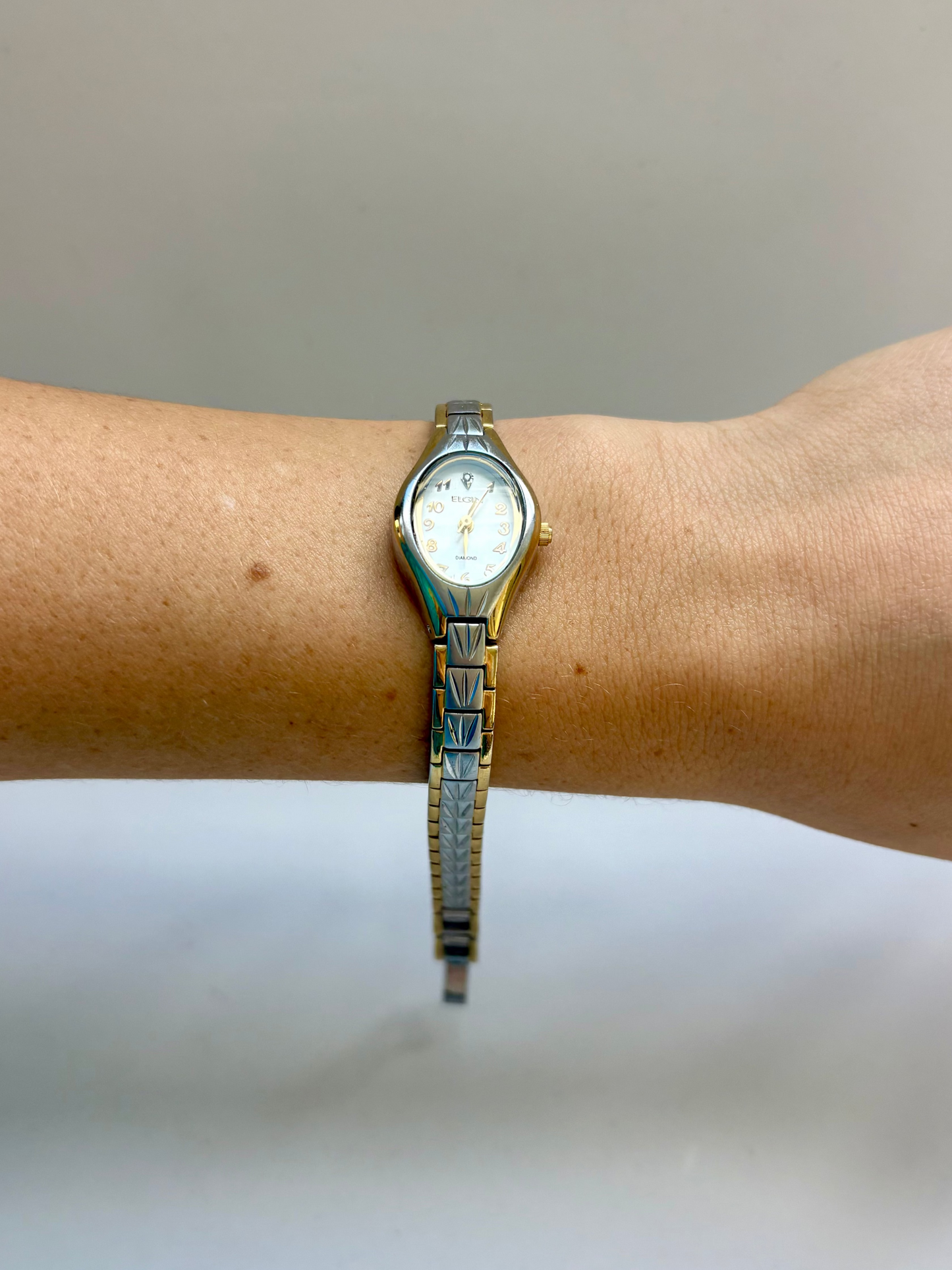 Rare Vintage Diamond Face Gold & Silver Two Toned Face Womens Watch