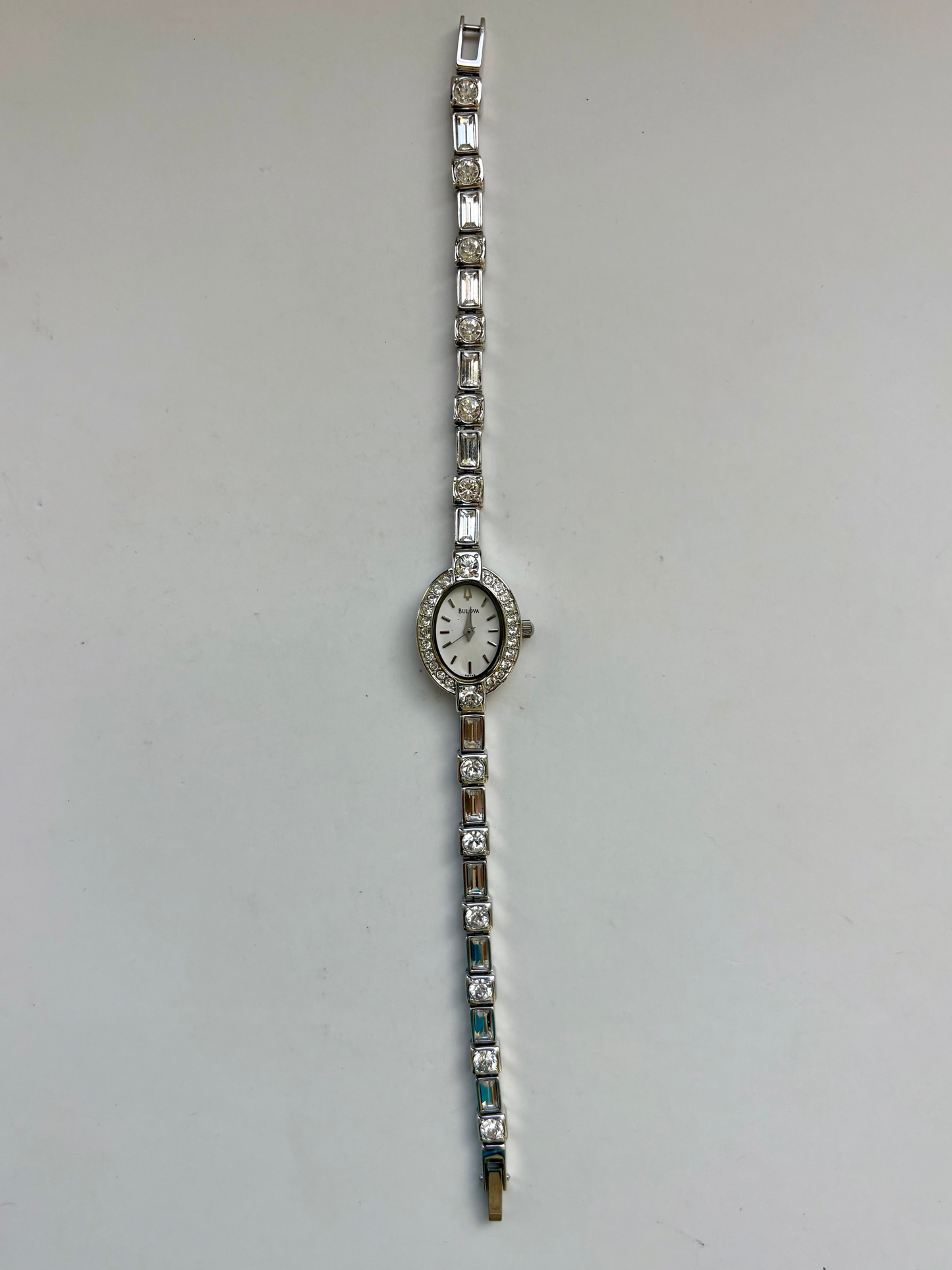 Rare Vintage Bulova Oval Diamond Silver Toned Womens Watch