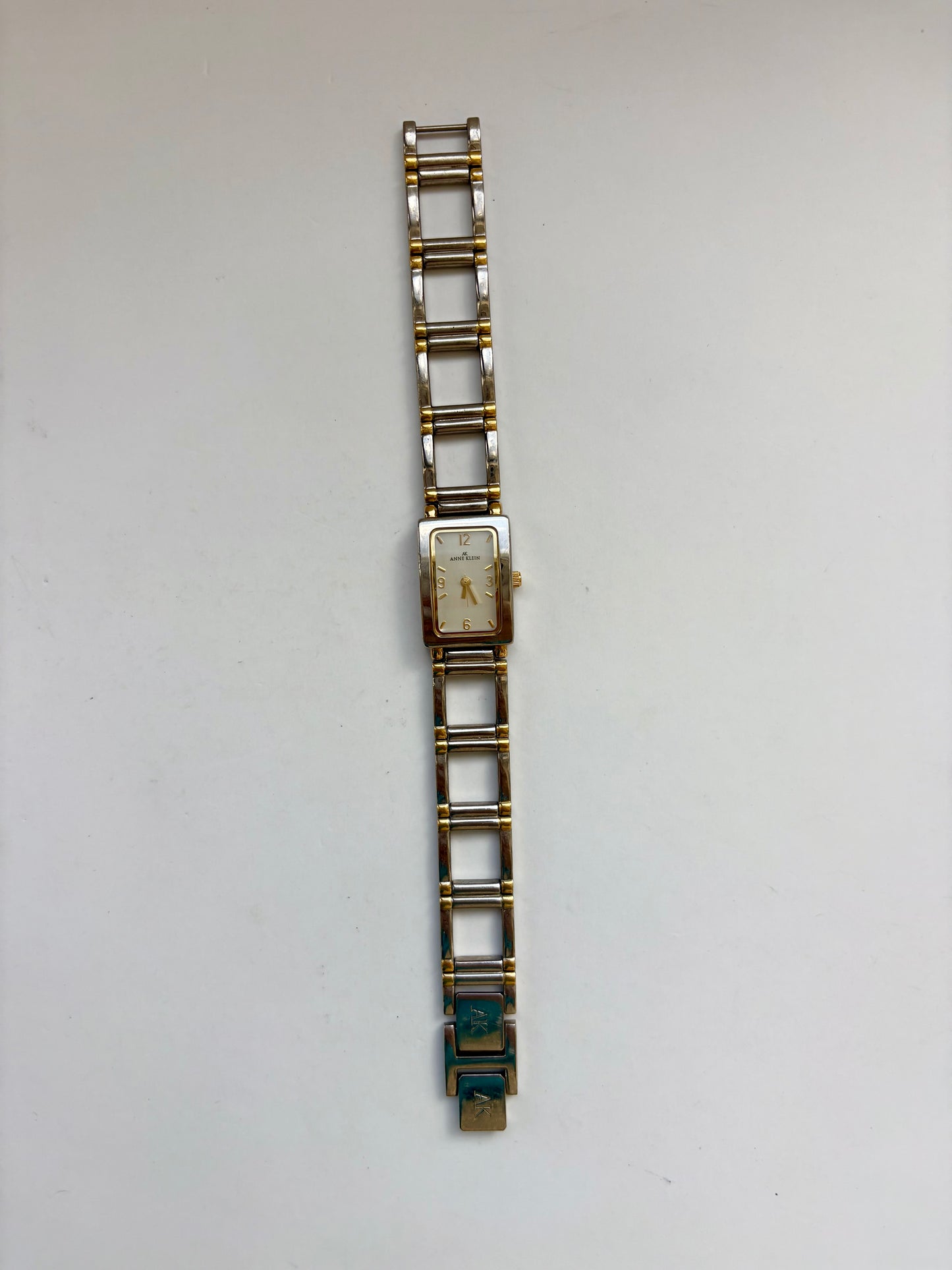 Rare Vintage Rectangle Face Silver & Gold Two Toned Womens Watch