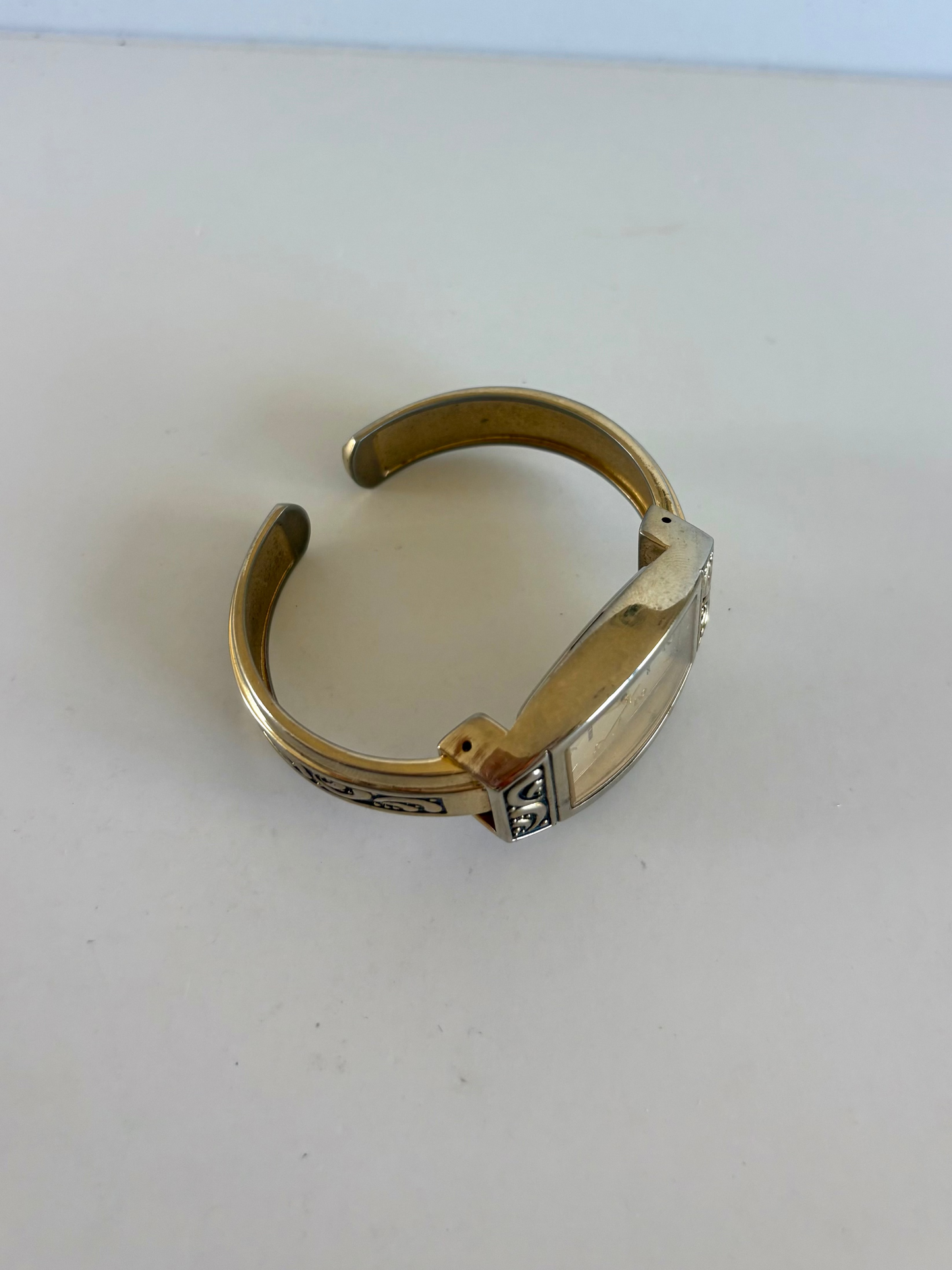 Rare Vintage Silver Gold & Black Detail Womens Watch