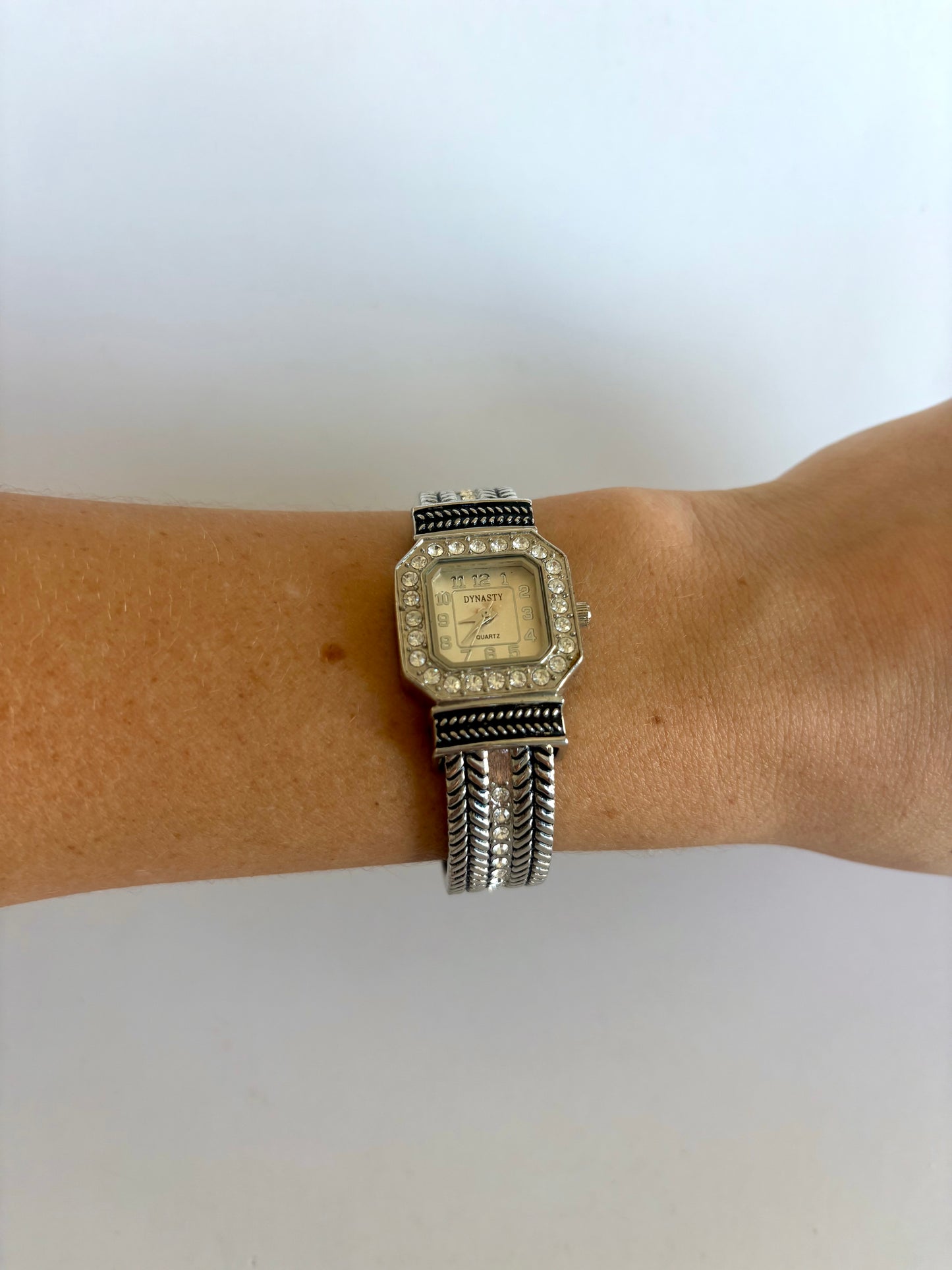 Rare Vintage Silver & Black Detail Womens Watch