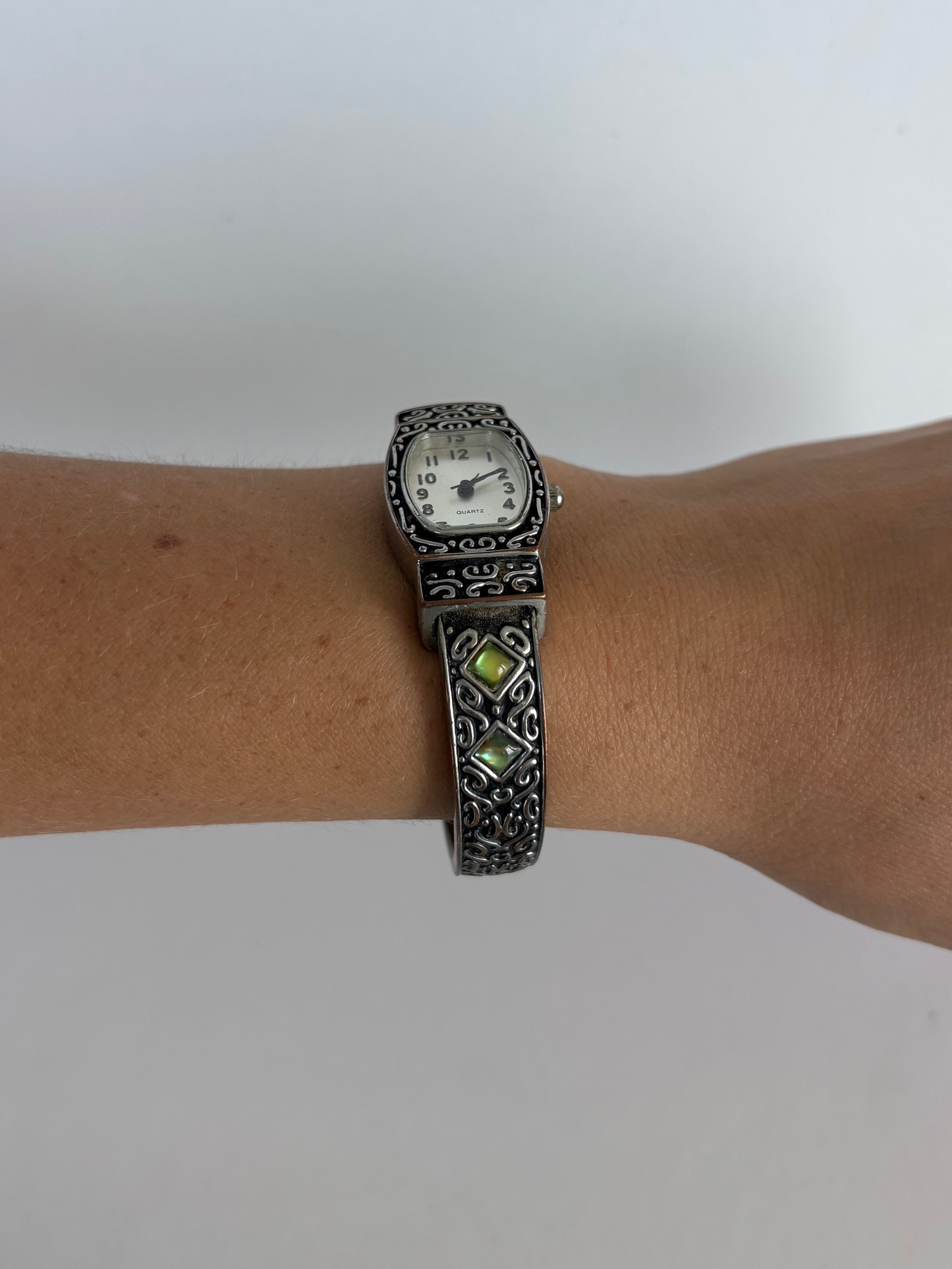 Rare Vintage Green & Black Detail Silver Watch