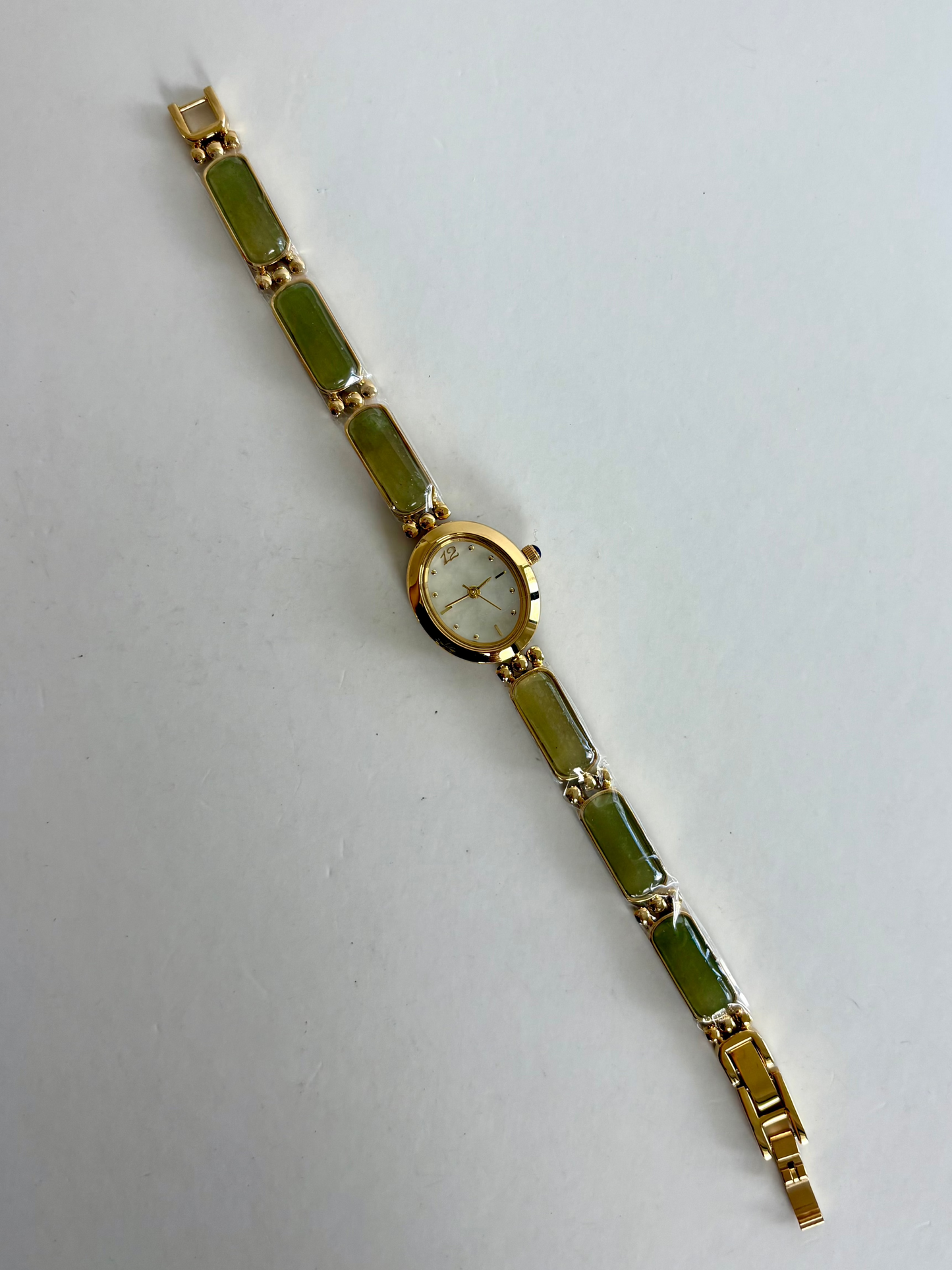 Dainty Vintage Gold Face Jade Detail Womens Watch Small Face