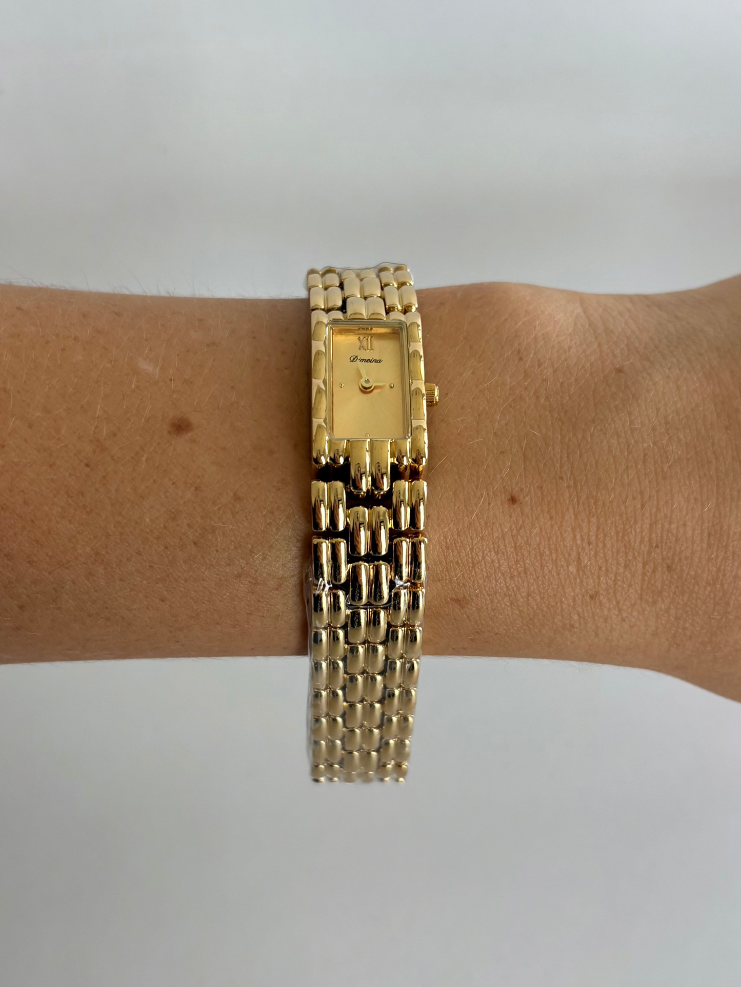 Gaze Vintage Gold Dial Rectangle Gold Toned Womens Watch