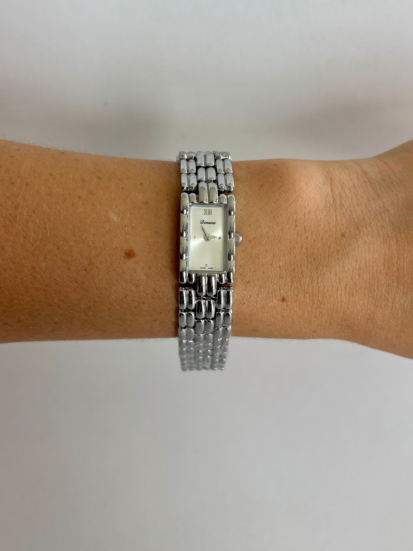 Gaze Vintage White Dial Rectangle Silver Toned Womens Watch