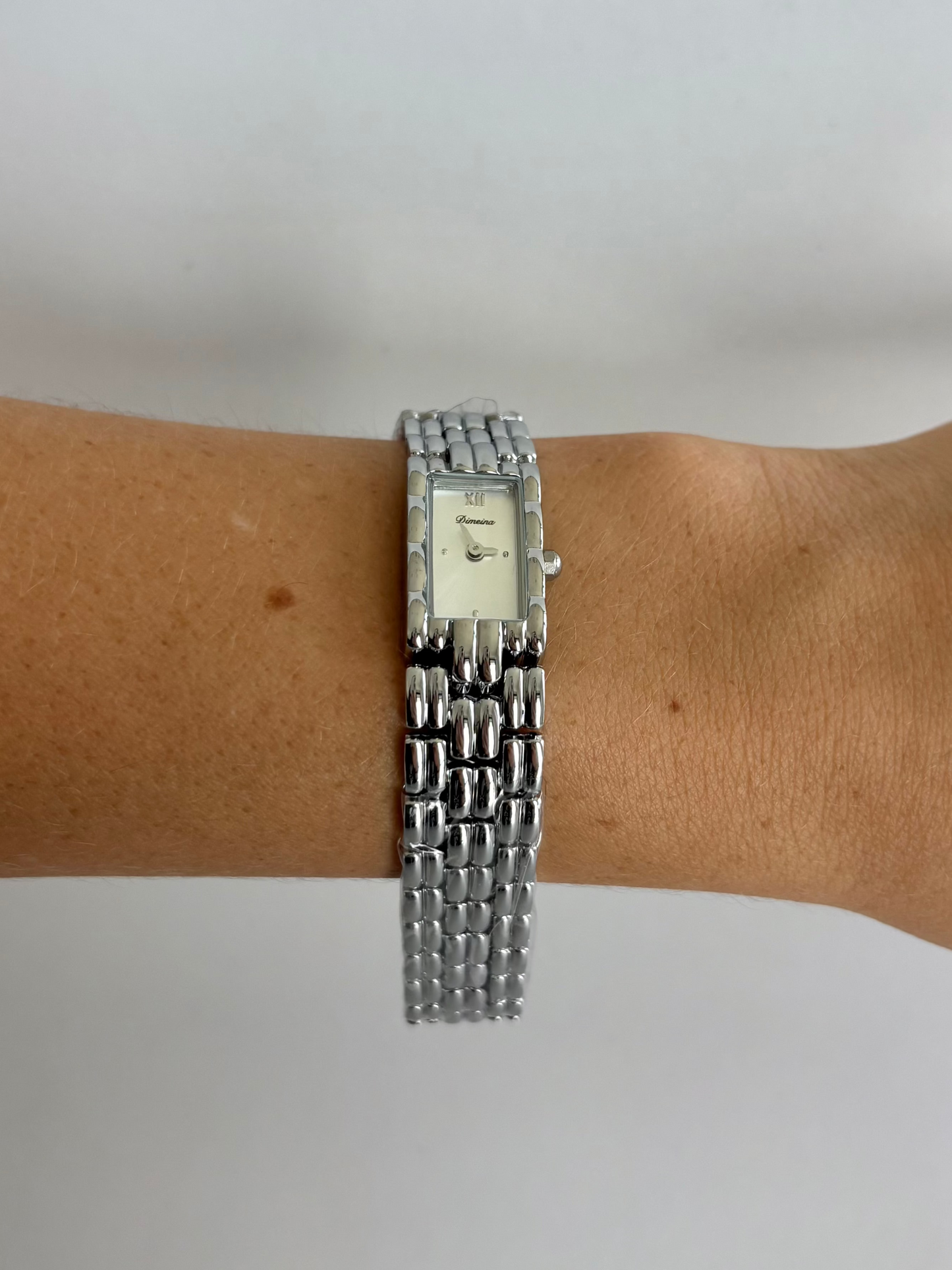 Gaze Vintage White Dial Rectangle Silver Toned Womens Watch