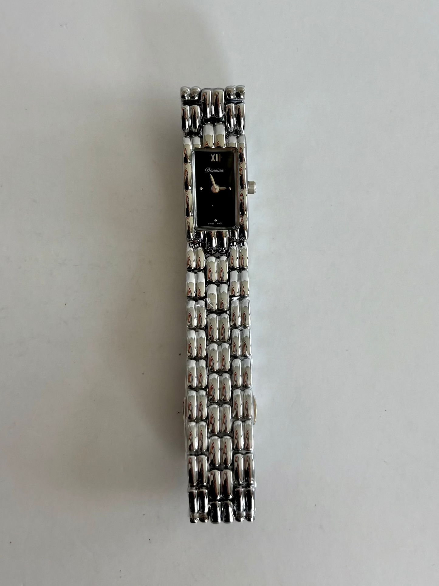 Gaze Vintage Black Dial Rectangle Silver Toned Womens Watch