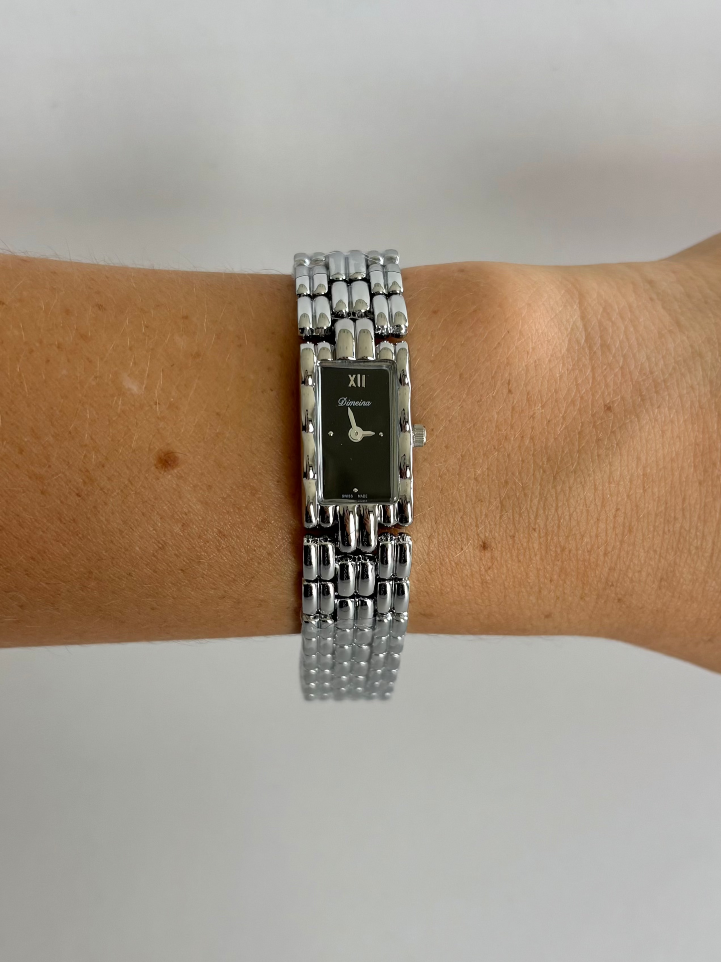 Gaze Vintage Black Dial Rectangle Silver Toned Womens Watch