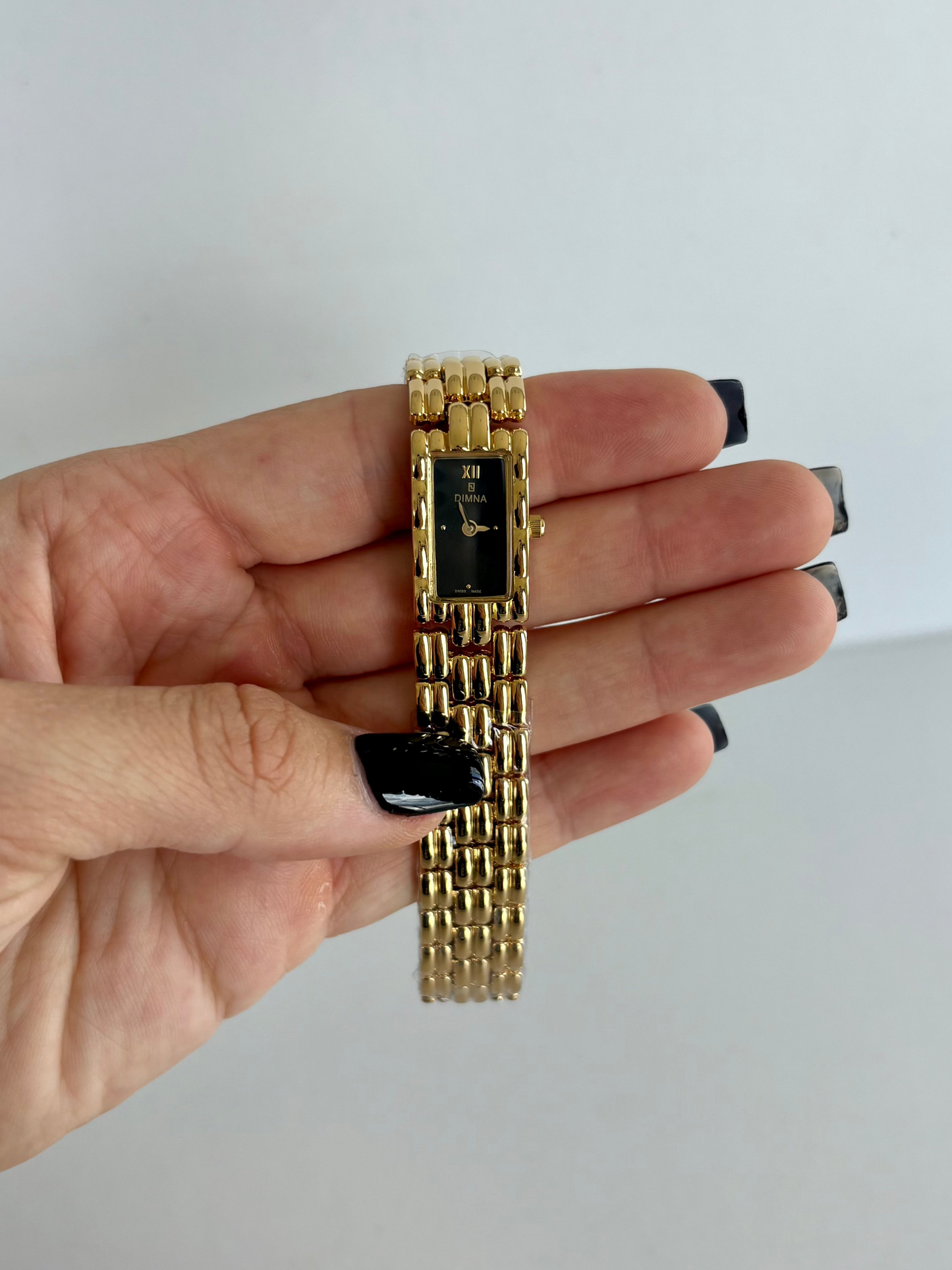 Gaze Vintage Black Dial Rectangle Gold Toned Womens Watch