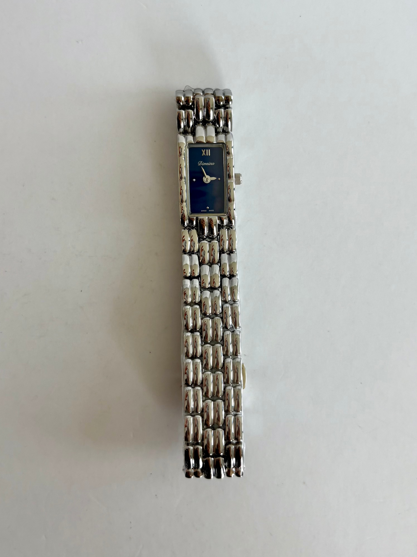 Gaze Vintage Blue Dial Rectangle Silver Toned Womens Watch