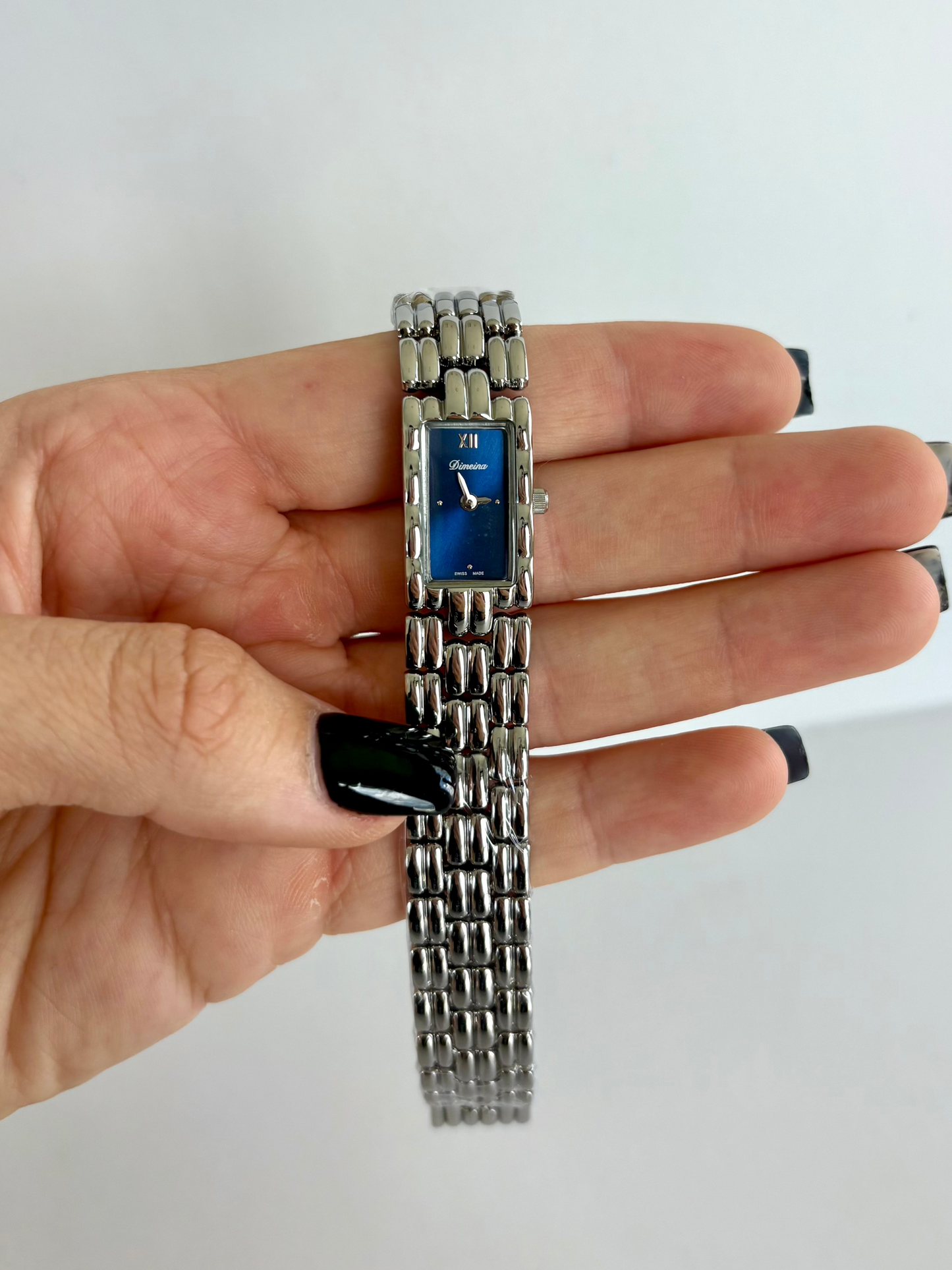 Gaze Vintage Blue Dial Rectangle Silver Toned Womens Watch