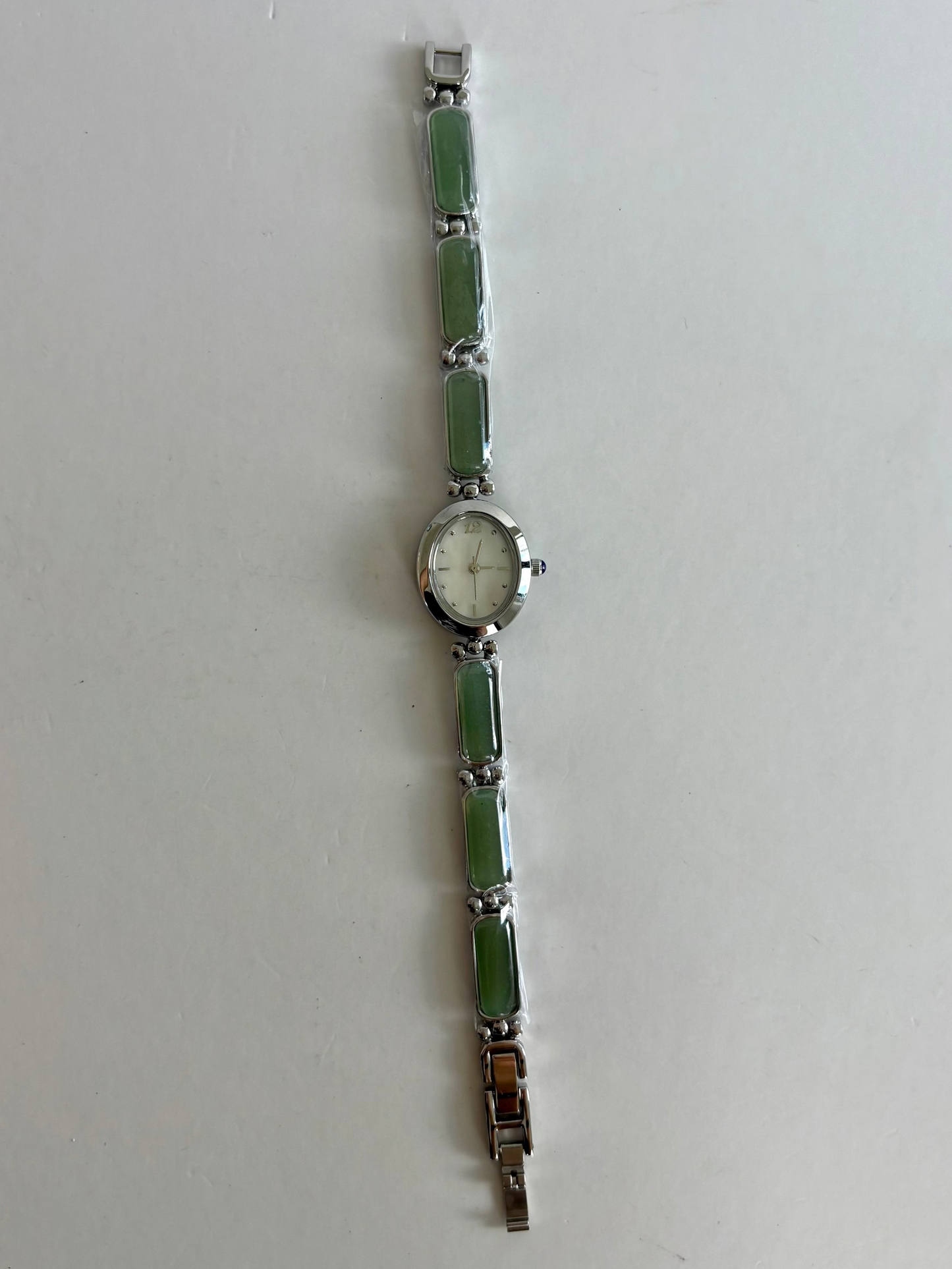 Dainty Vintage Silver Face Jade Detail Womens Watch Small Face
