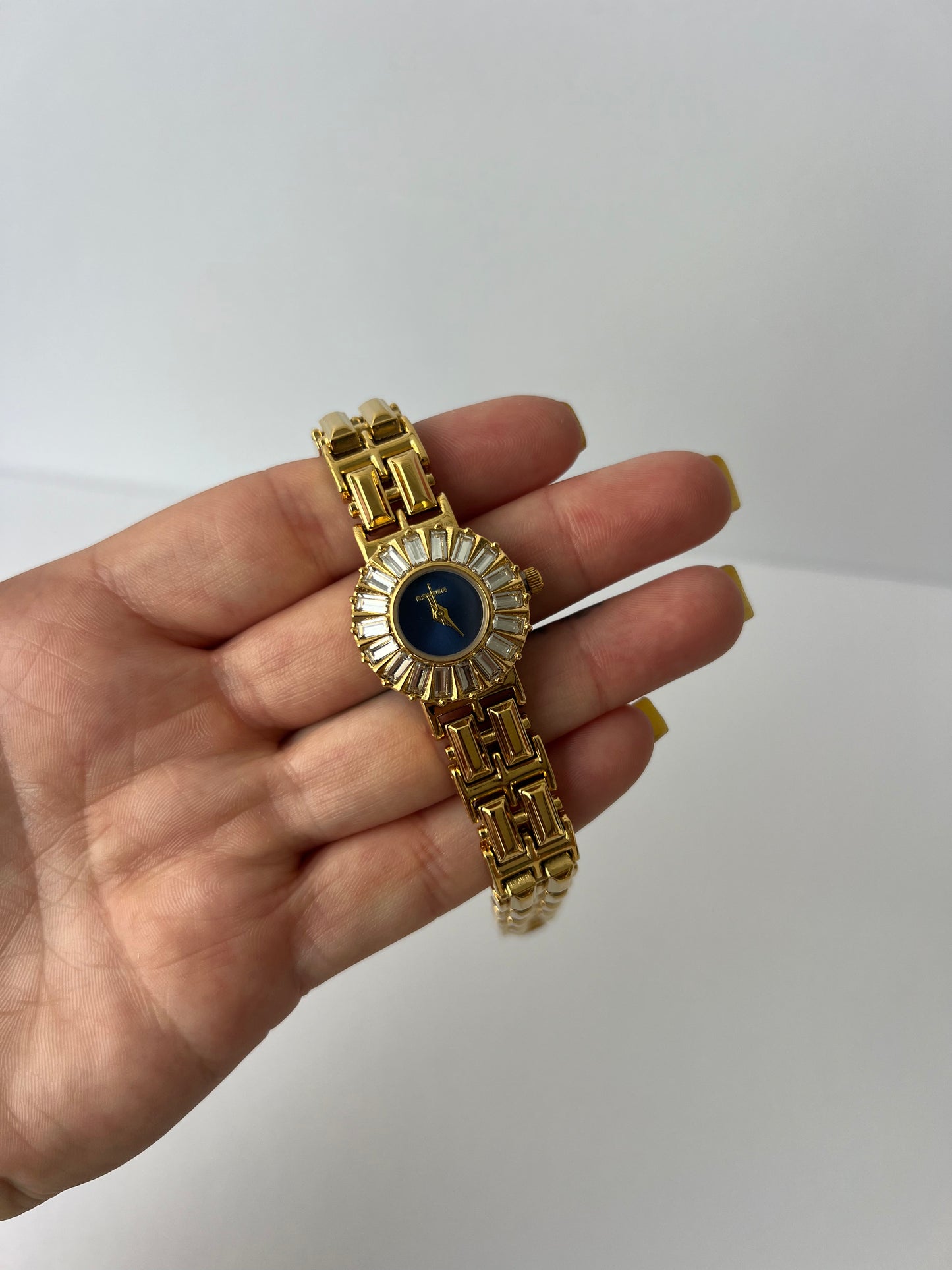 Blue Face Crown Minimalist Gold Womens Watch Small Face