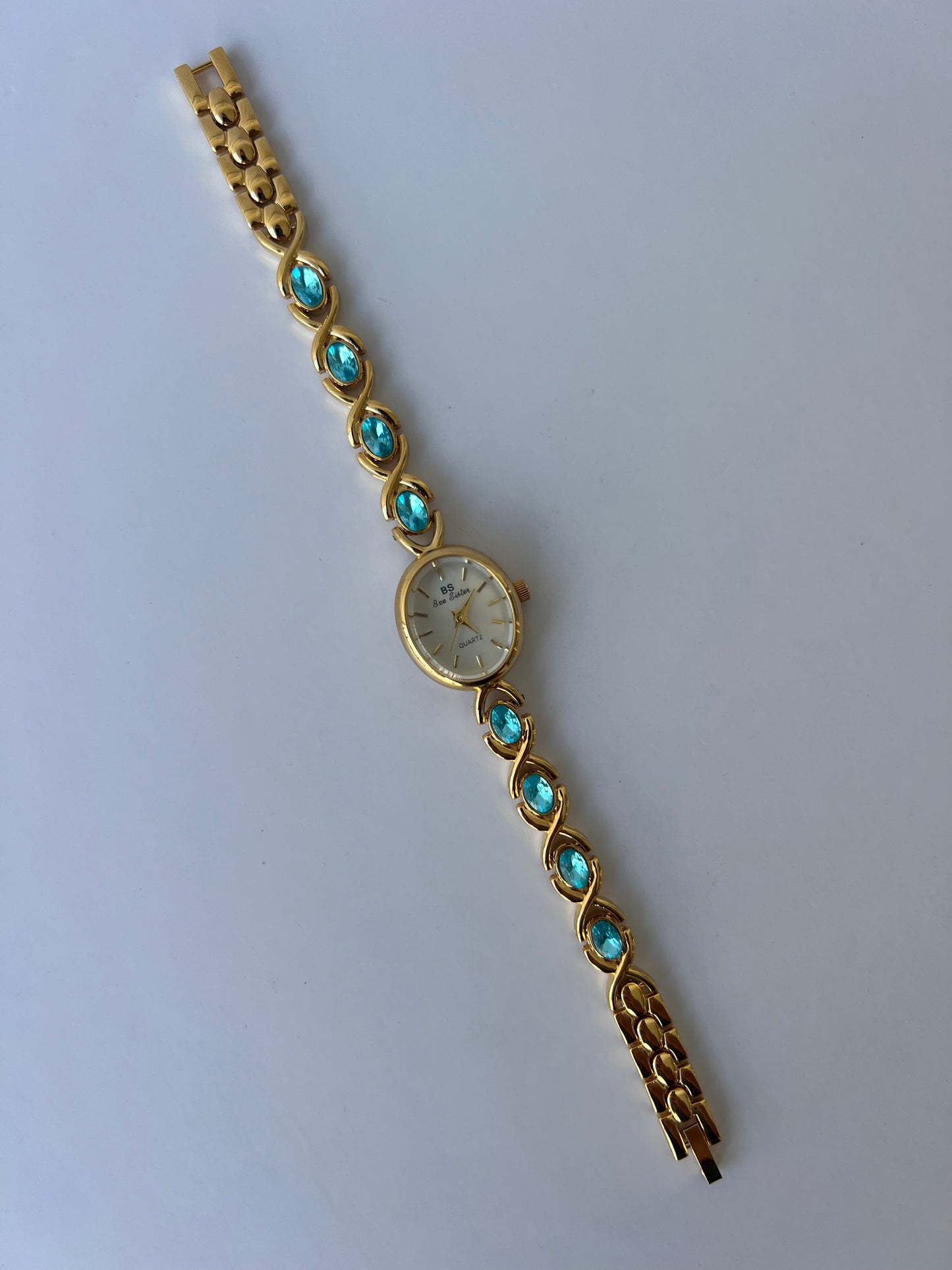 Vintage Blue Diamond Gold Womens Watch Small Face