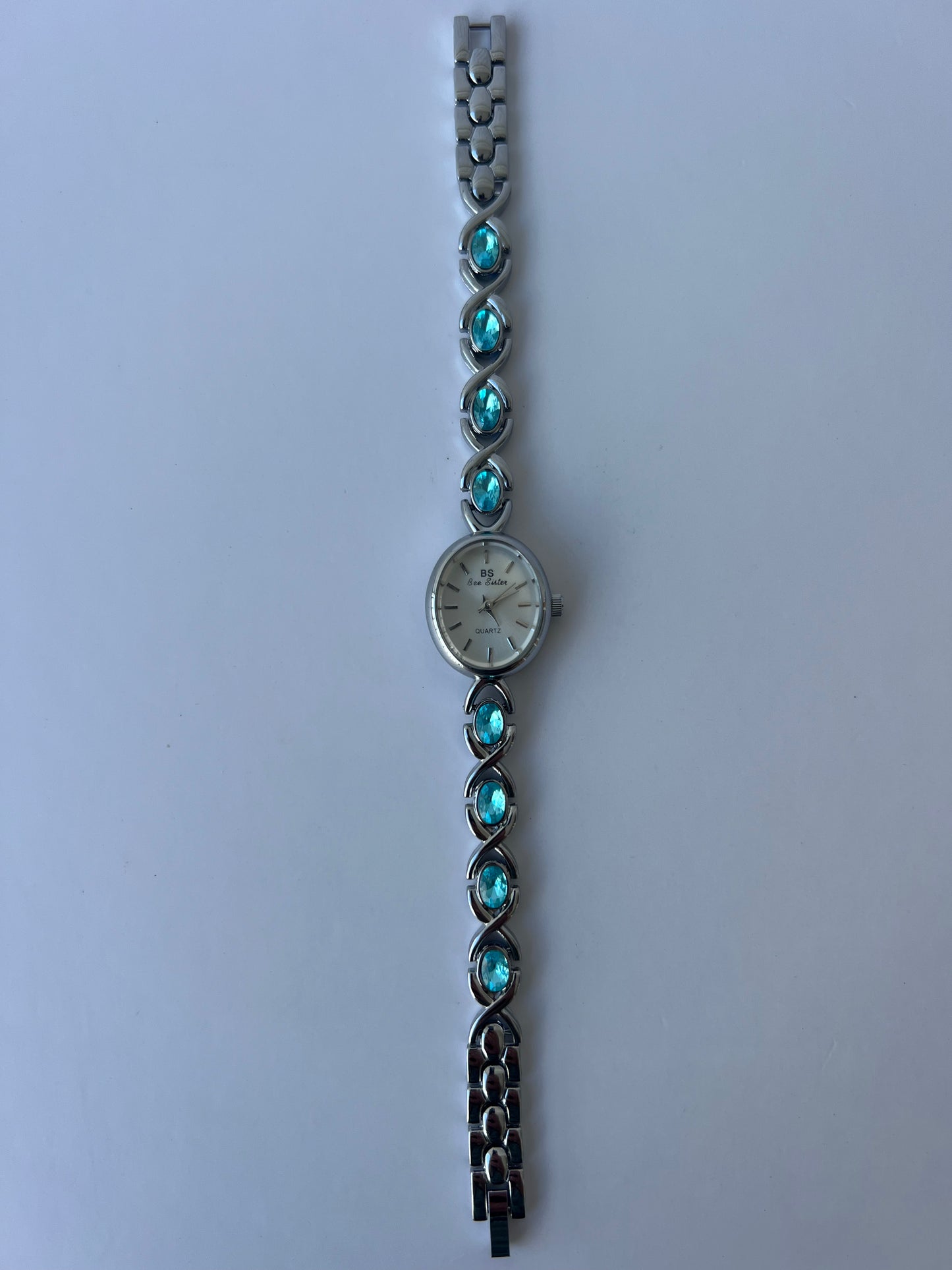 Vintage Blue Diamond Silver Womens Watch Small Face