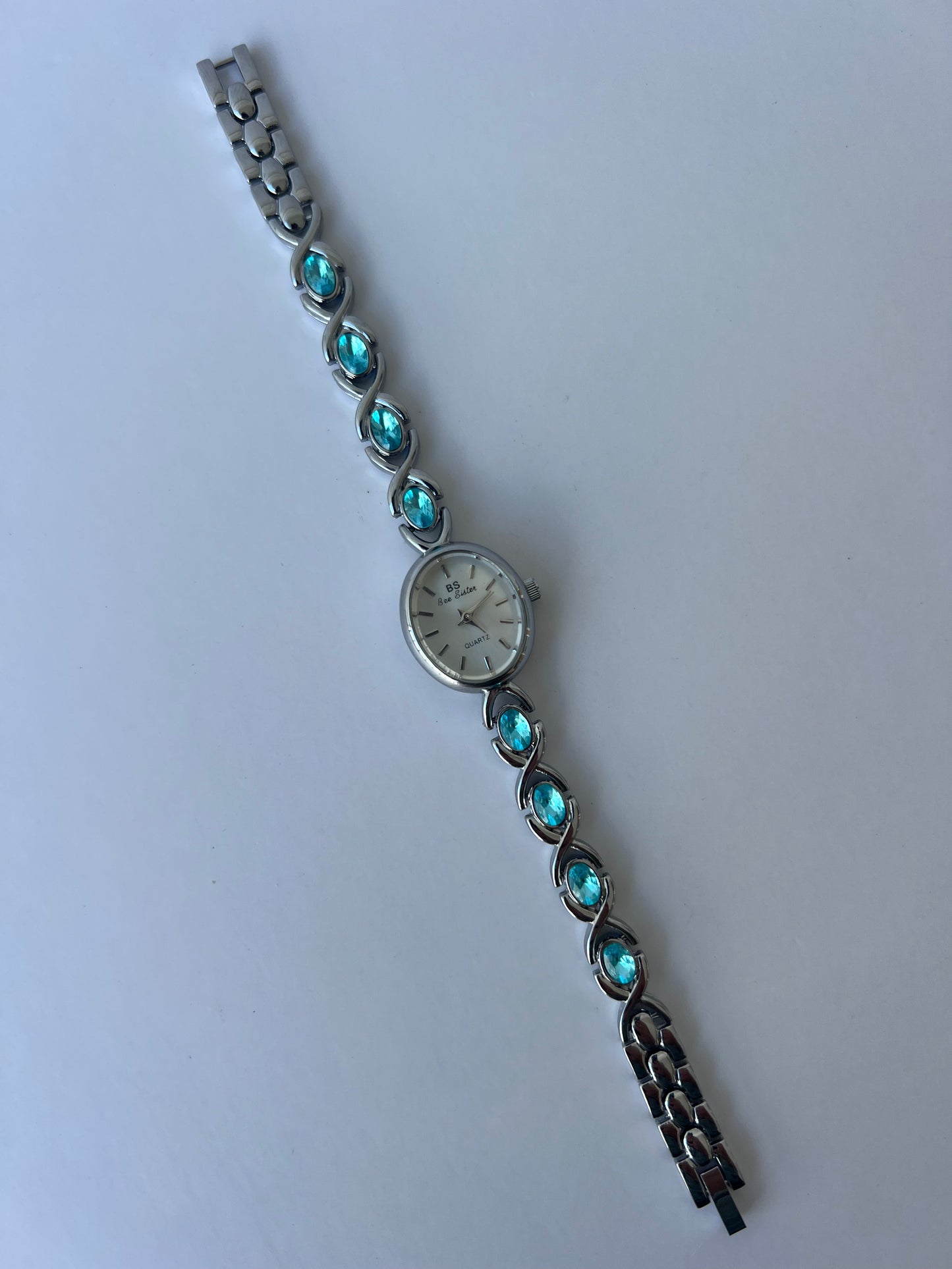 Vintage Blue Diamond Silver Womens Watch Small Face