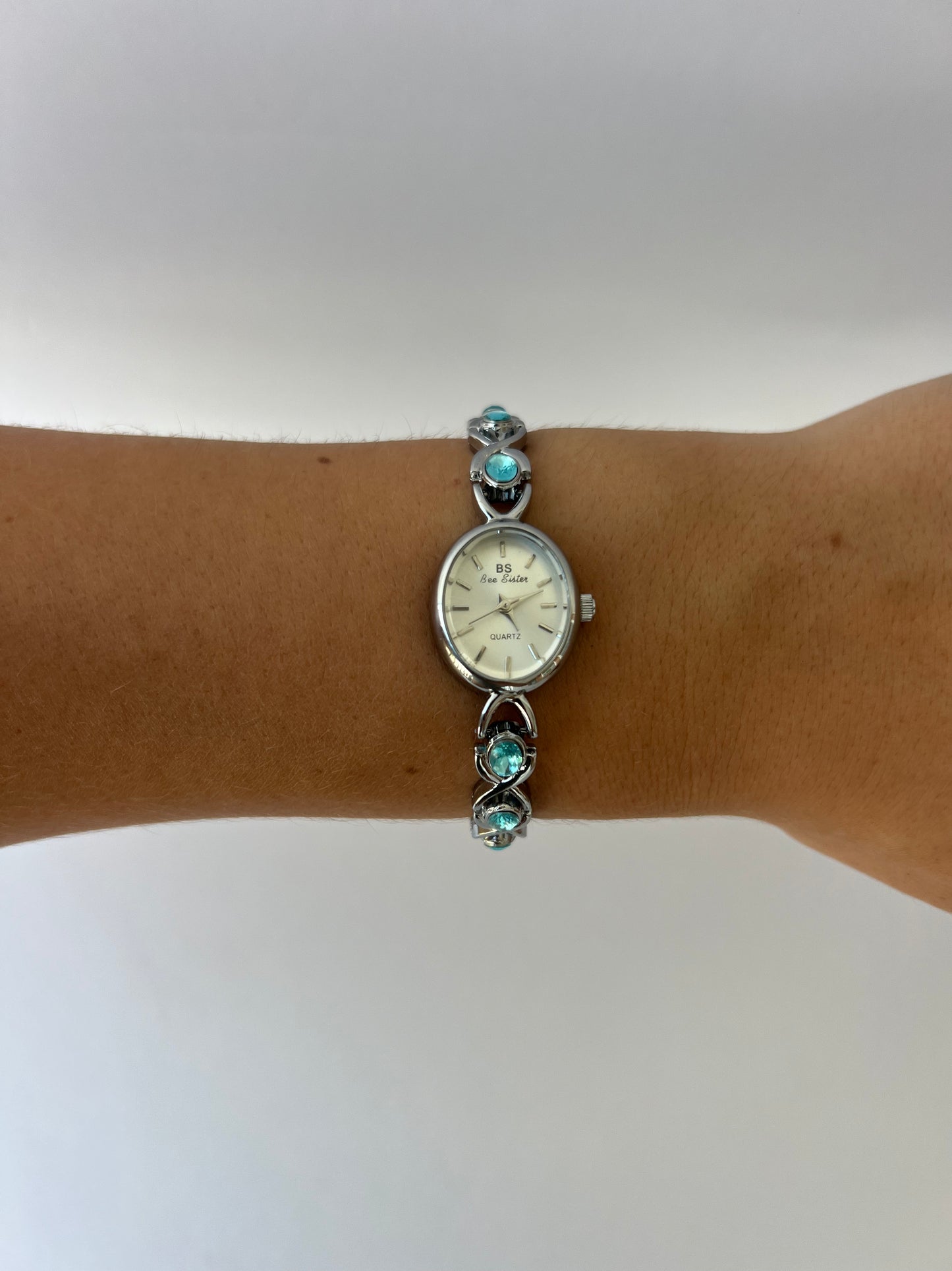 Vintage Blue Diamond Silver Womens Watch Small Face