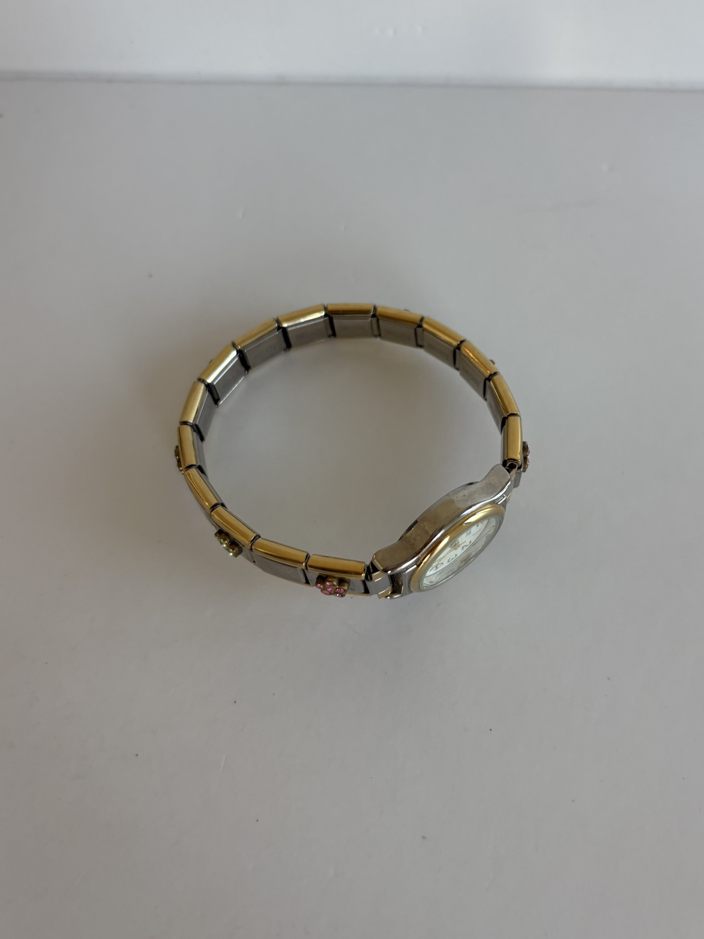 Rare Vintage Flower Detail Face Gold & Silver Two Toned Face Womens Watch