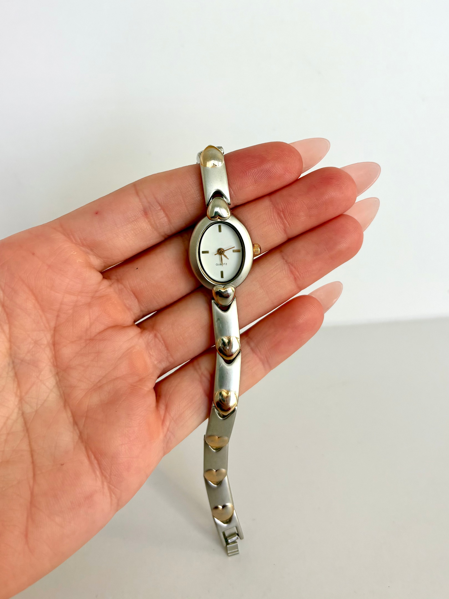 Rare Vintage Silver Womens Watch with Gold Reflection Hearts