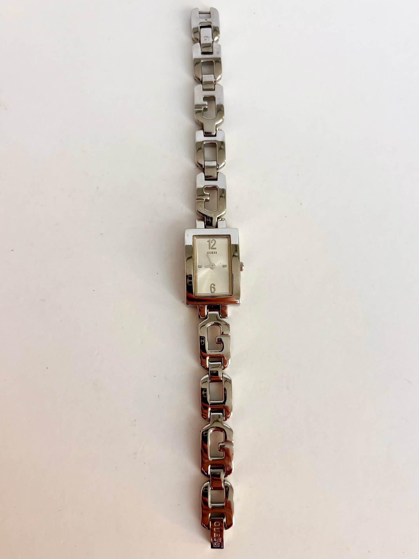 Rare Vintage Guess Silver Rectangle Face Womens Watch