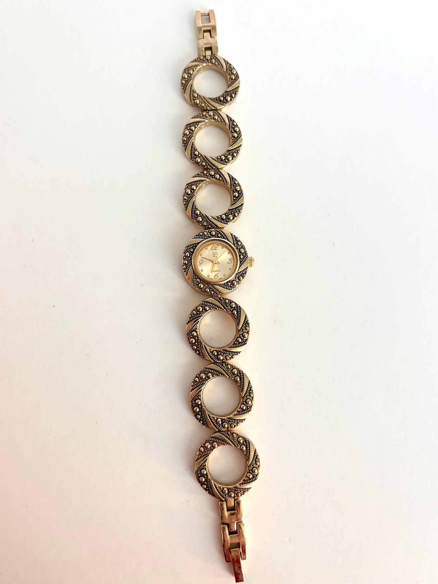 Rare Vintage Unique Gold/Black Circular Dial & Detail Womens Watch