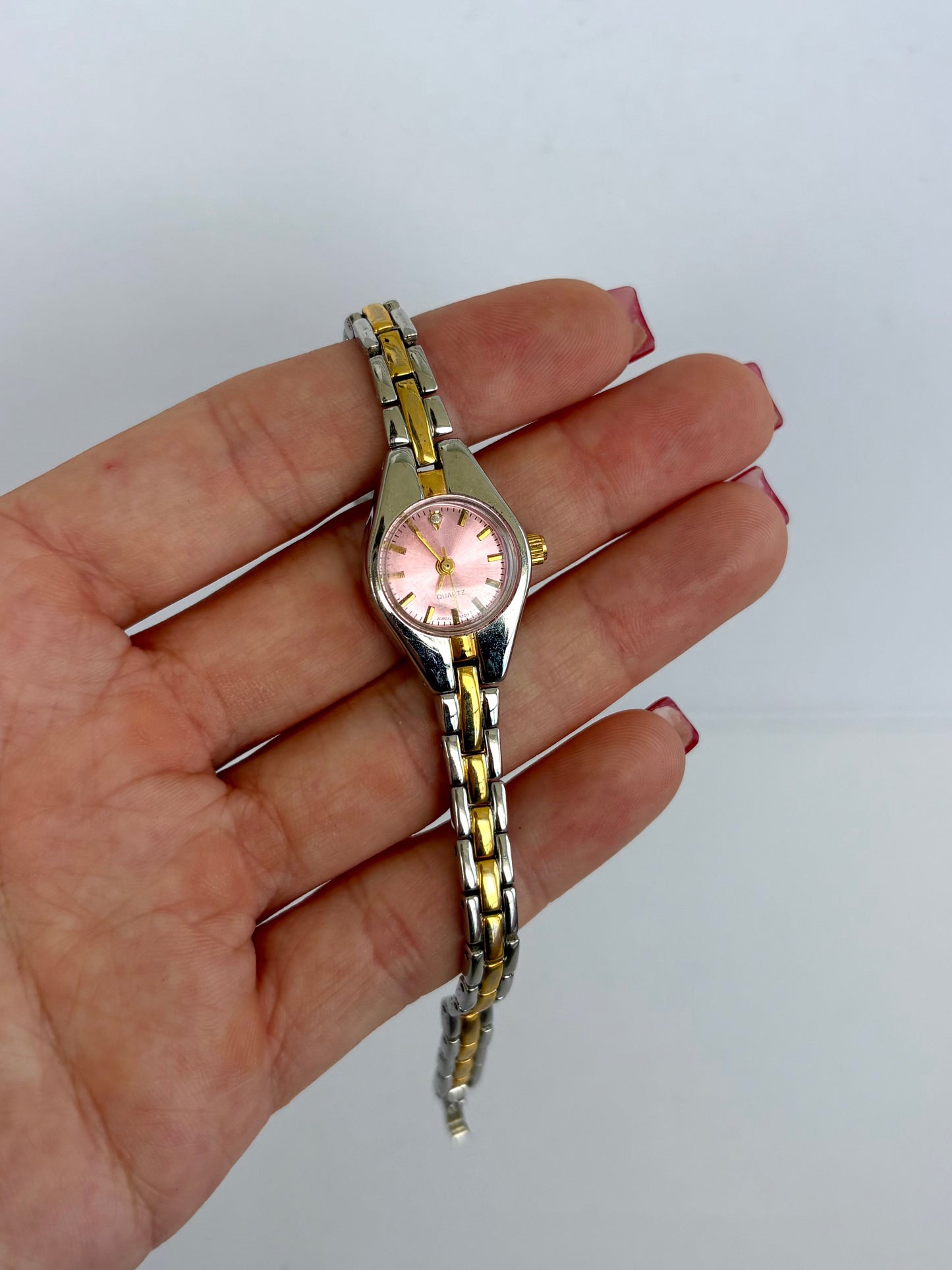 Rare Vintage Pink Detail Gold Womens Watch