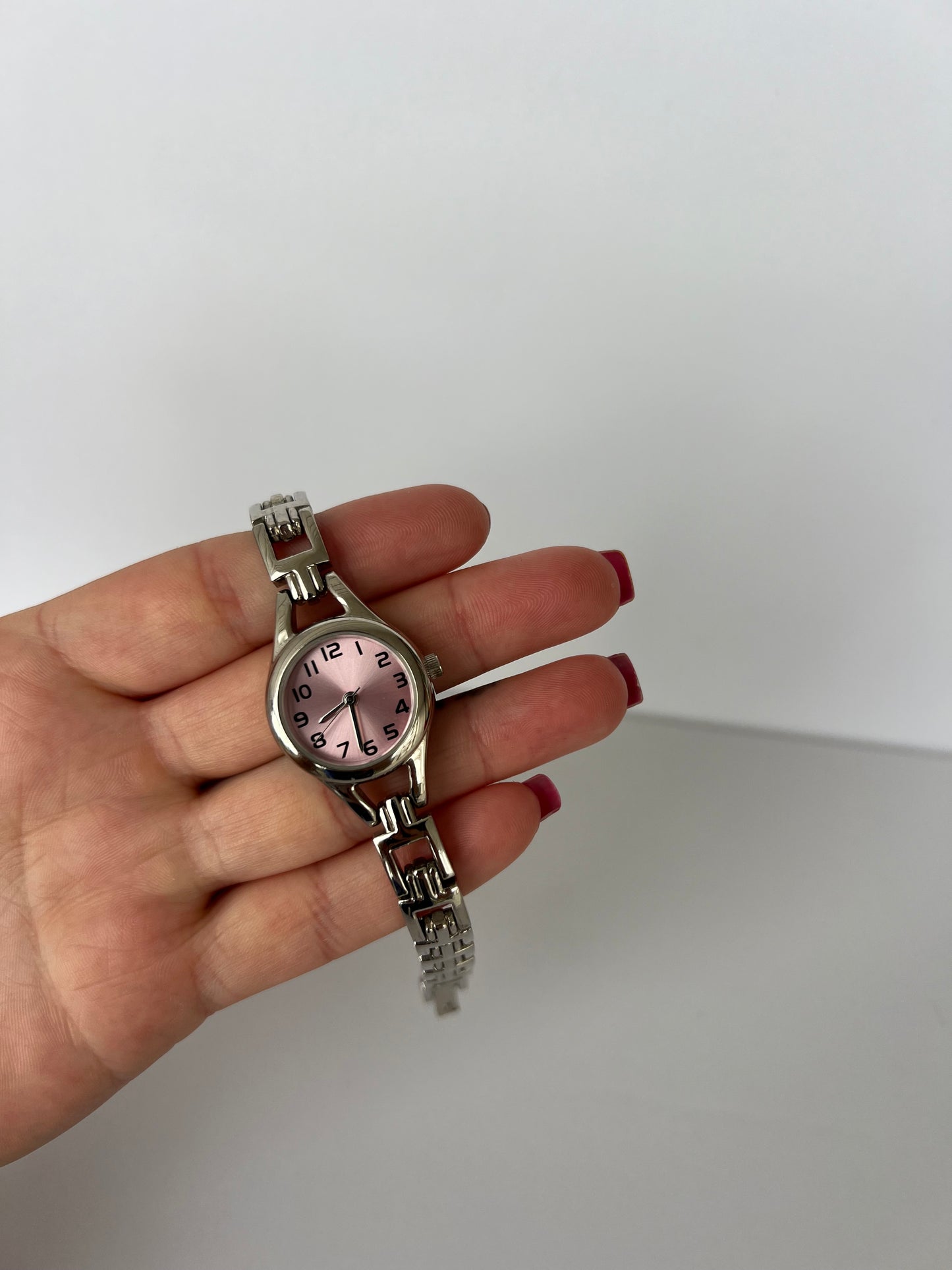 Vintage Rare Pink and Silver Round Face Womens Watch