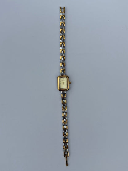Vintage Inspired Two Toned Silver/Gold Rectangle Dainty Women Watch Small Face
