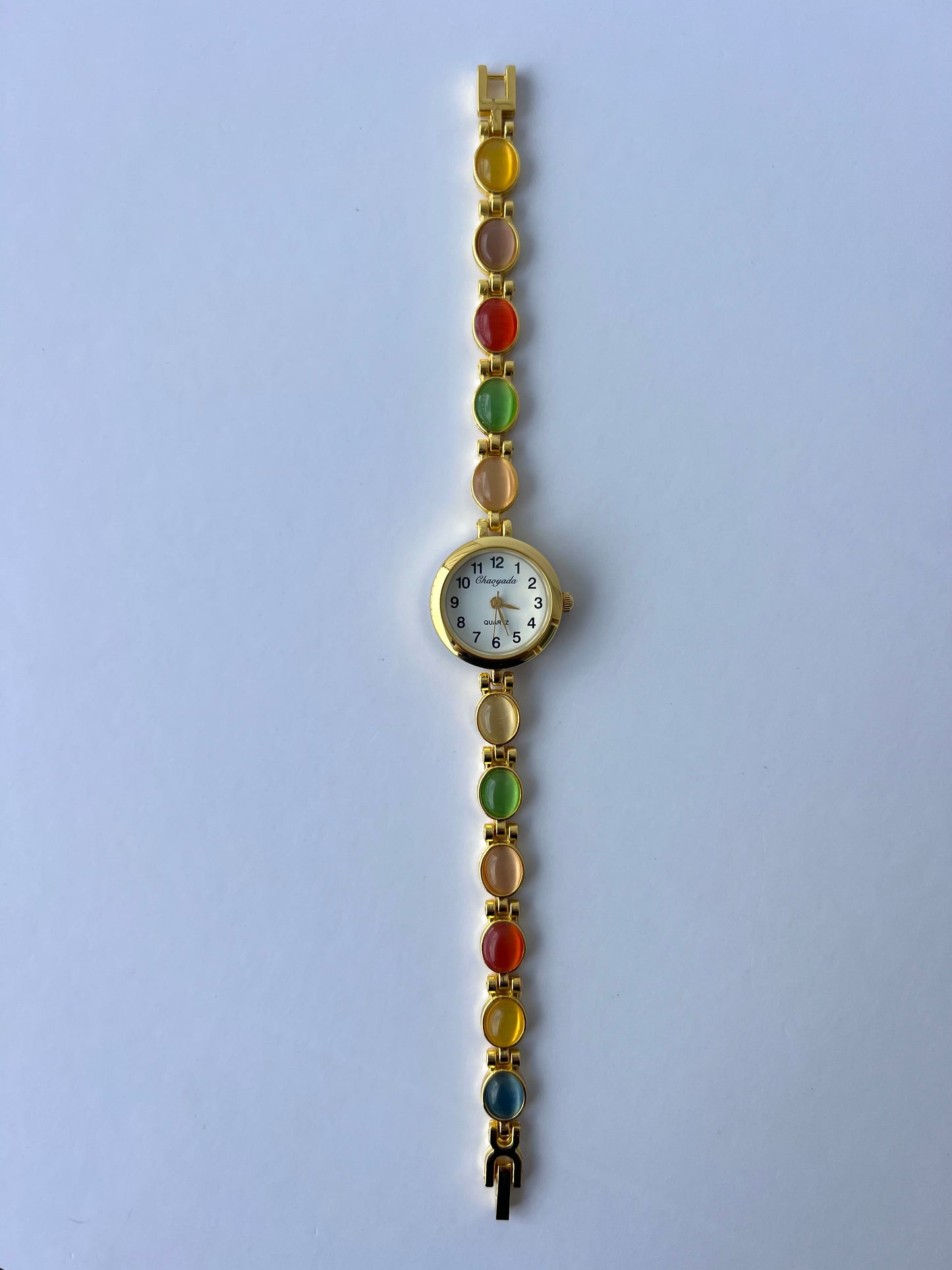 Vintage Pastel Colorful Gold Womens Round Bracelet Quartz Watch Small Dainty Face