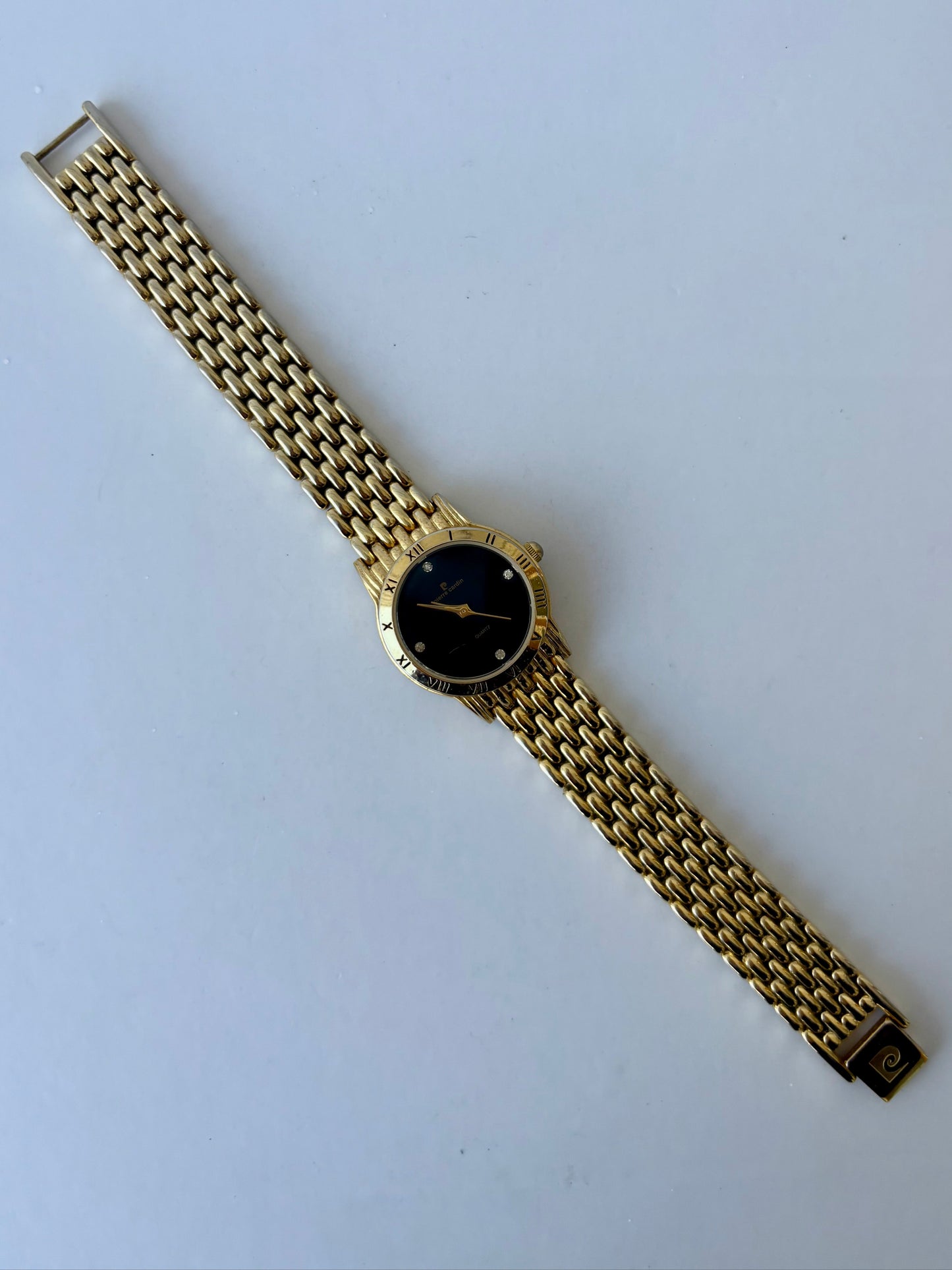 Rare Vintage Black Dial Gold Toned Womens Watch Pierre Cardin